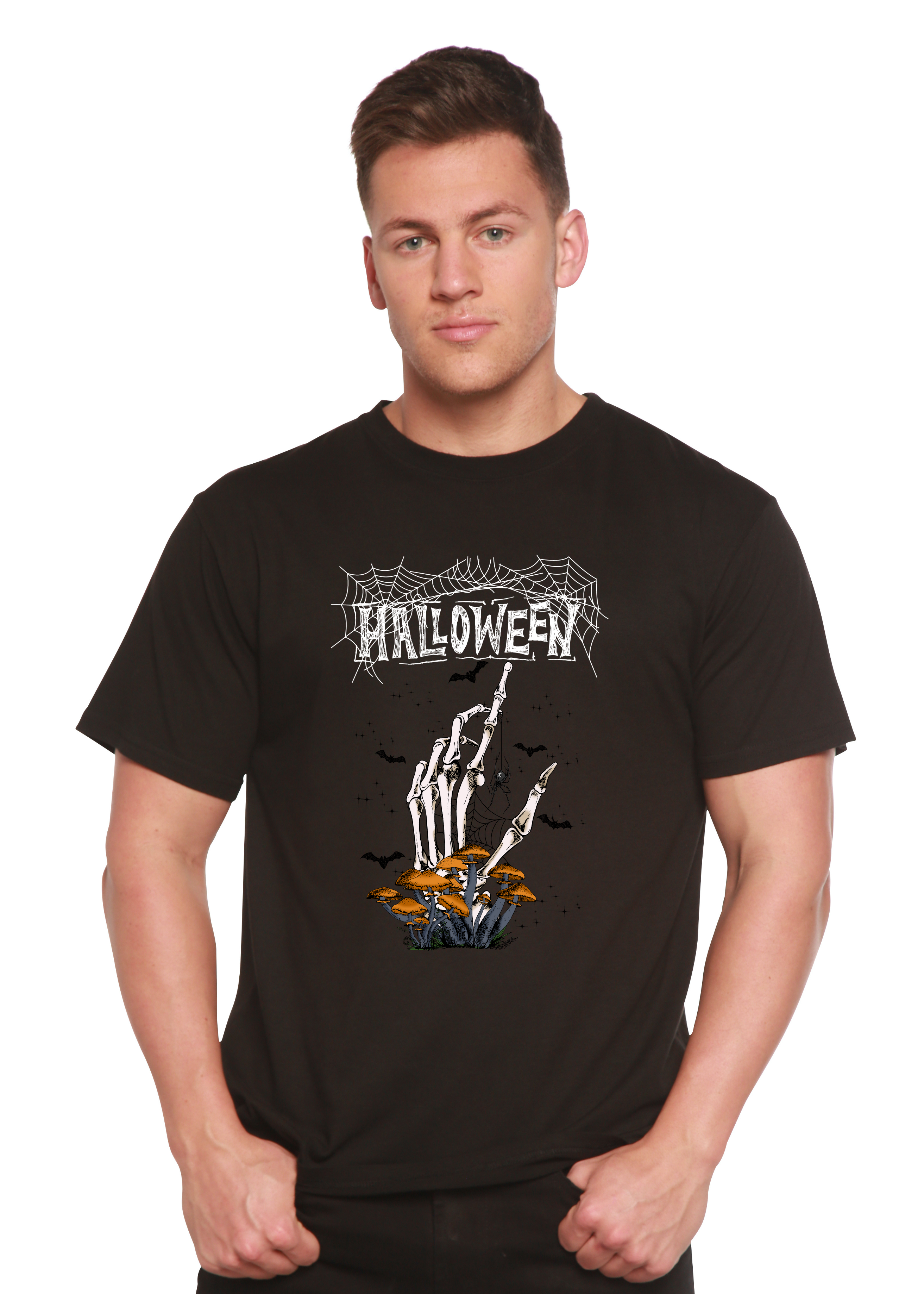 Spun Bamboo Halloween Men's Bamboo Viscose/Organic Cotton Short Sleeve Graphic T-Shirt — detail close-up
