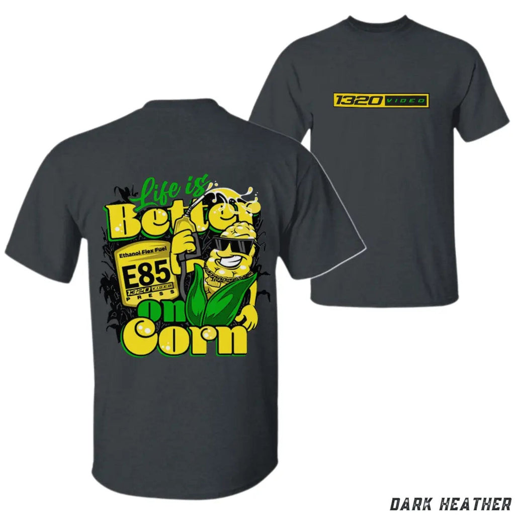 Pasimax 1320 Video "Corn Fuel" T-Shirt - Fun E85 Ethanol Graphic Tee, Street Racing Apparel — size reference