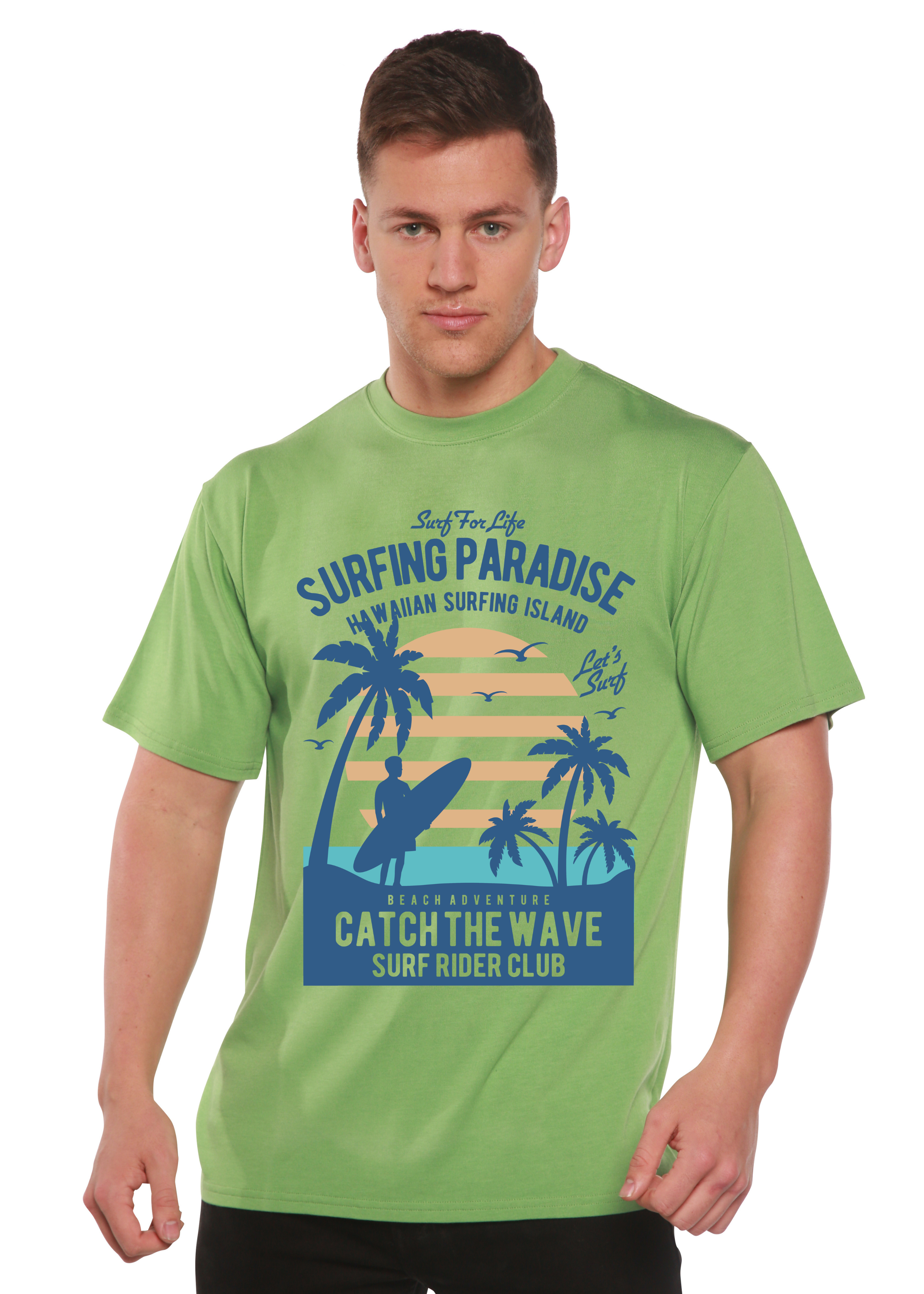 Spun Bamboo Surfing Paradis Spun Bamboo® Men's Bamboo Viscose/Organic Cotton Short Sleeve Graphic T-Shirt — side view