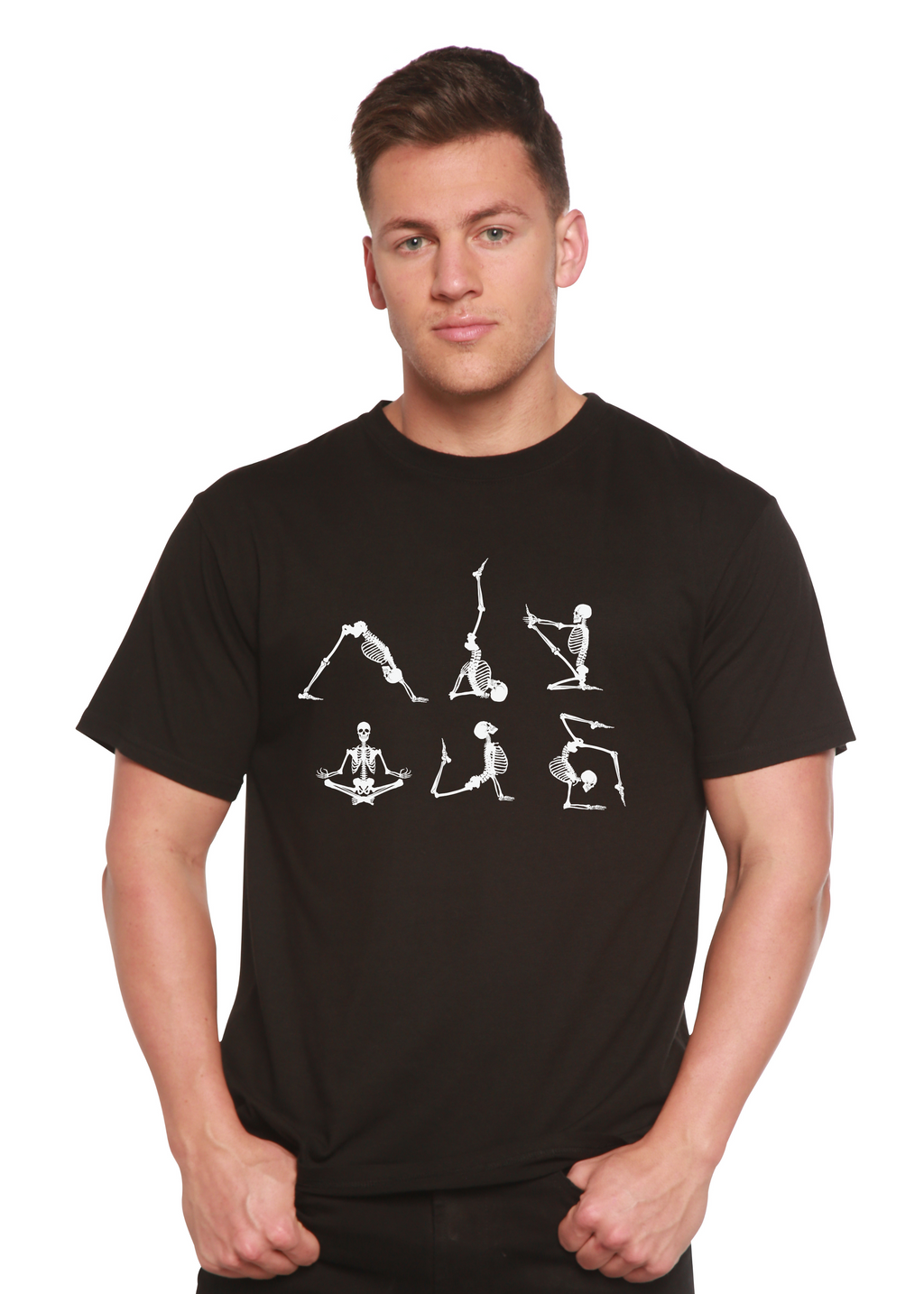 Spun Bamboo Halloween Skeleton Namaste Men's Bamboo Viscose/Organic Cotton Short Sleeve Graphic T-Shirt — main product shot