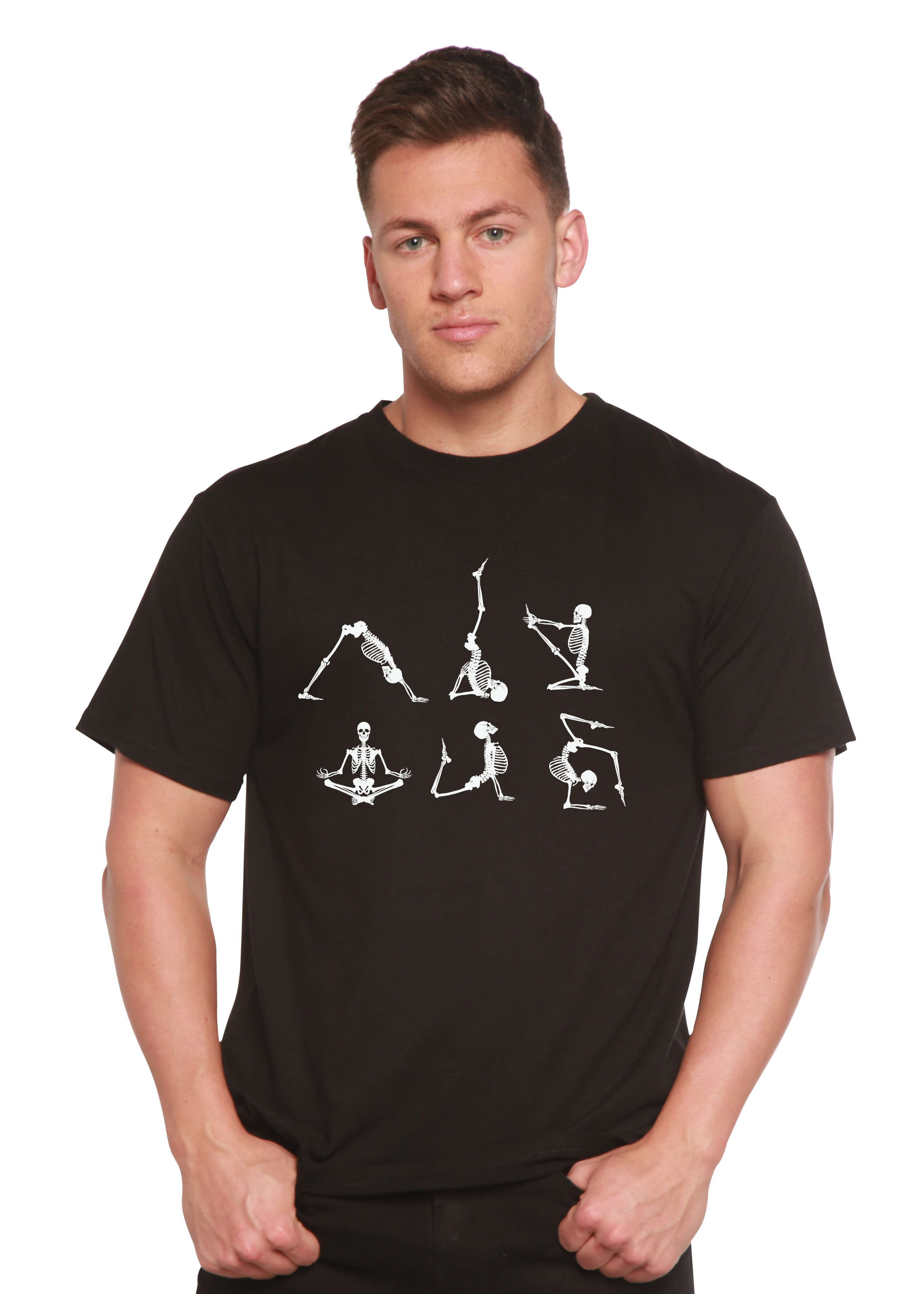 Spun Bamboo Halloween Skeleton Namaste Men's Bamboo Viscose/Organic Cotton Short Sleeve Graphic T-Shirt — main product shot