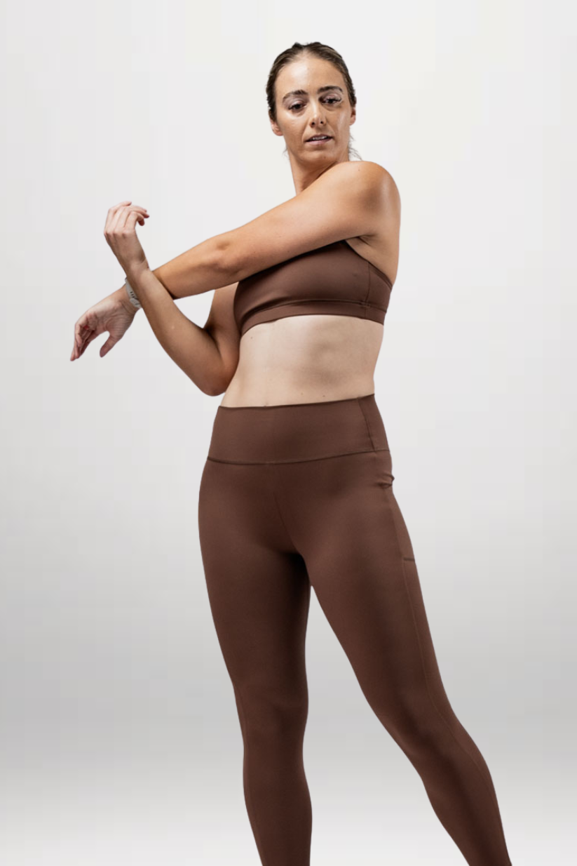 Varlo Women's SOHO Full Length High Waist Leggings (City Mocha) — product on model