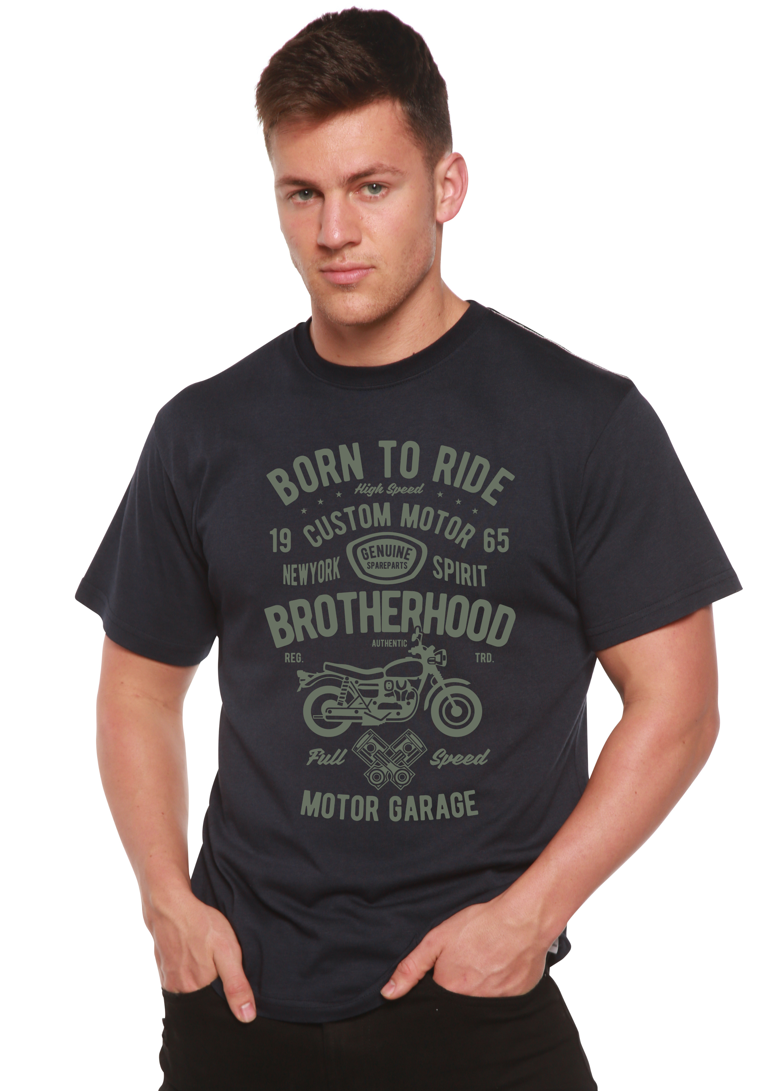 Spun Bamboo Motorcycle Brotherhood Men's Bamboo Viscose/Organic Cotton Short Sleeve Graphic T-Shirt — size reference