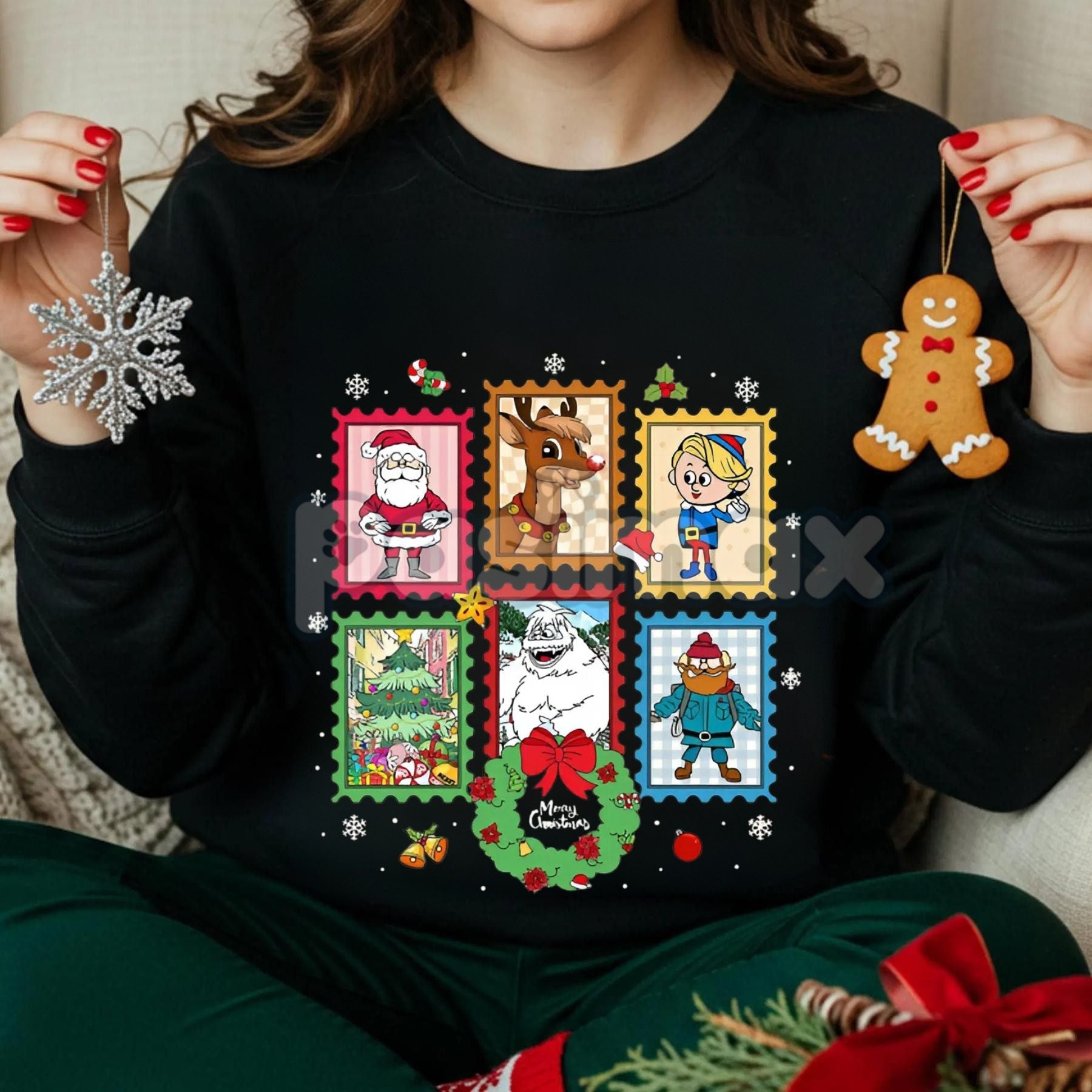 Pasimax Rudolph and Friends Xmas Sweatshirt – Iconic Red Nosed Reindeer Holiday Crewneck — size reference