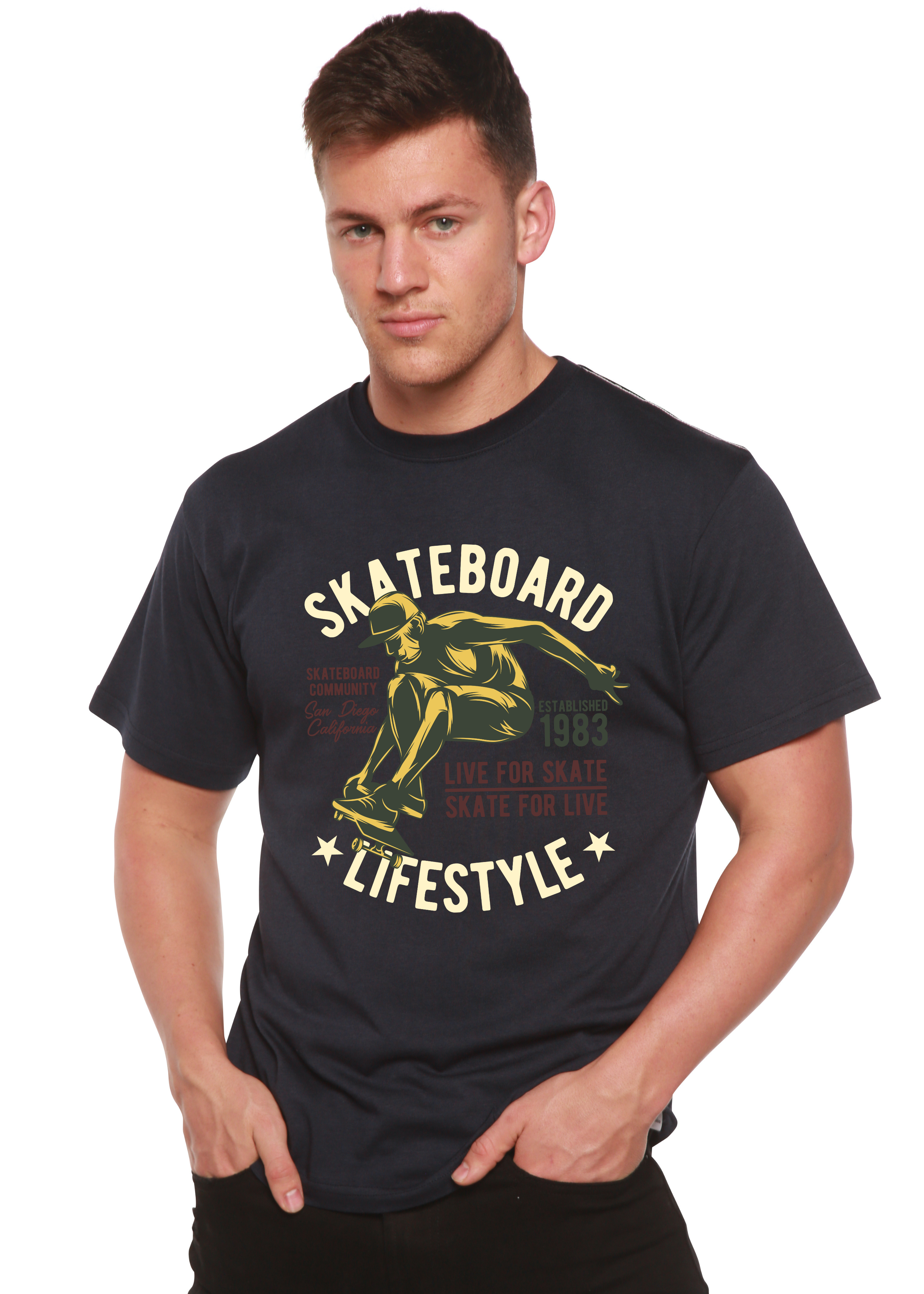 Spun Bamboo Skateboard Lifestyle Men's Bamboo Viscose/Organic Cotton Short Sleeve Graphic T-Shirt — size reference