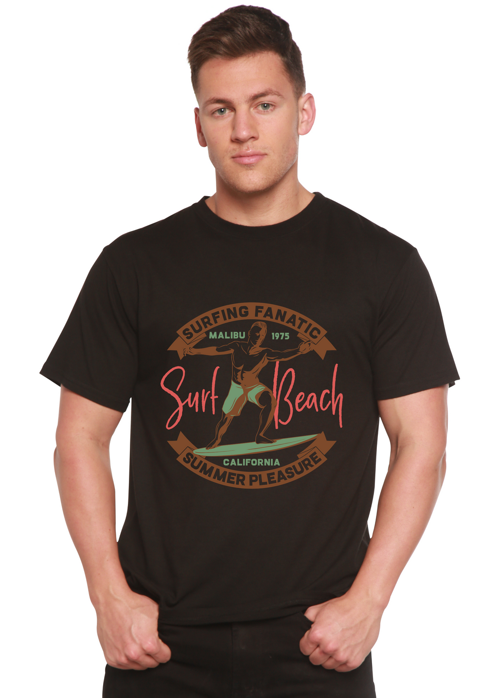 Spun Bamboo Surf Beach Men's Bamboo Viscose/Organic Cotton Short Sleeve Graphic T-Shirt — size reference