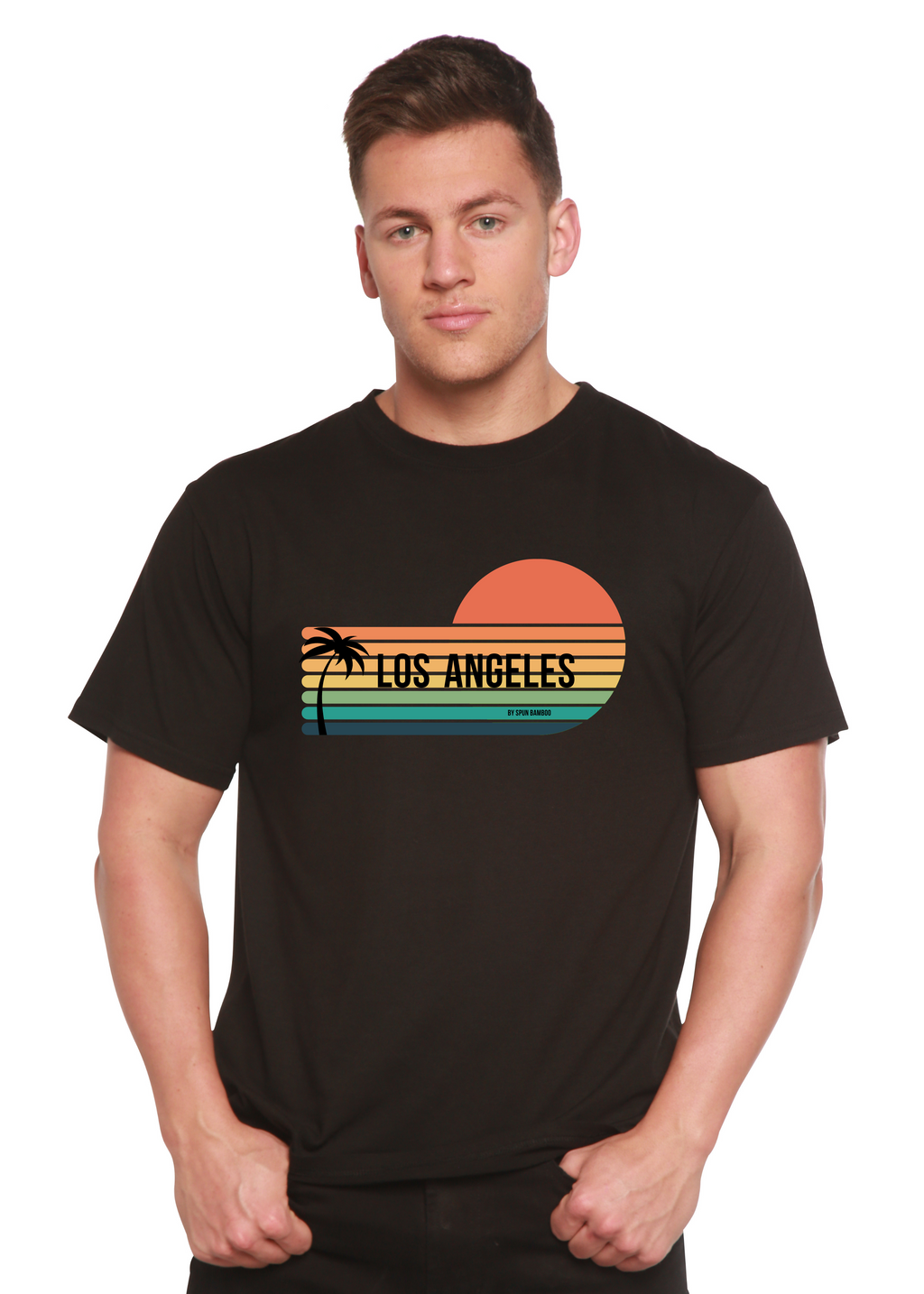 Spun Bamboo Los Angeles Spun Bamboo Unisex Bamboo Viscose/Organic Cotton Short Sleeve Graphic T-Shirt — detail close-up