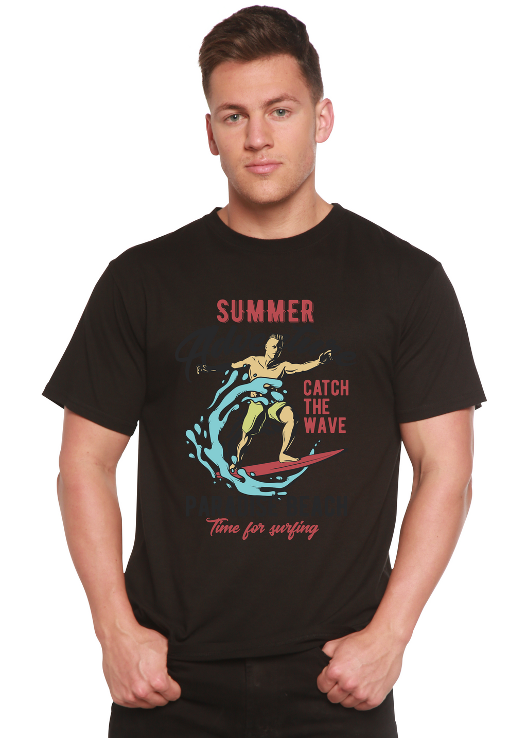 Spun Bamboo Catch The Wave Men's Bamboo Viscose/Organic Cotton Short Sleeve Graphic T-Shirt — size reference