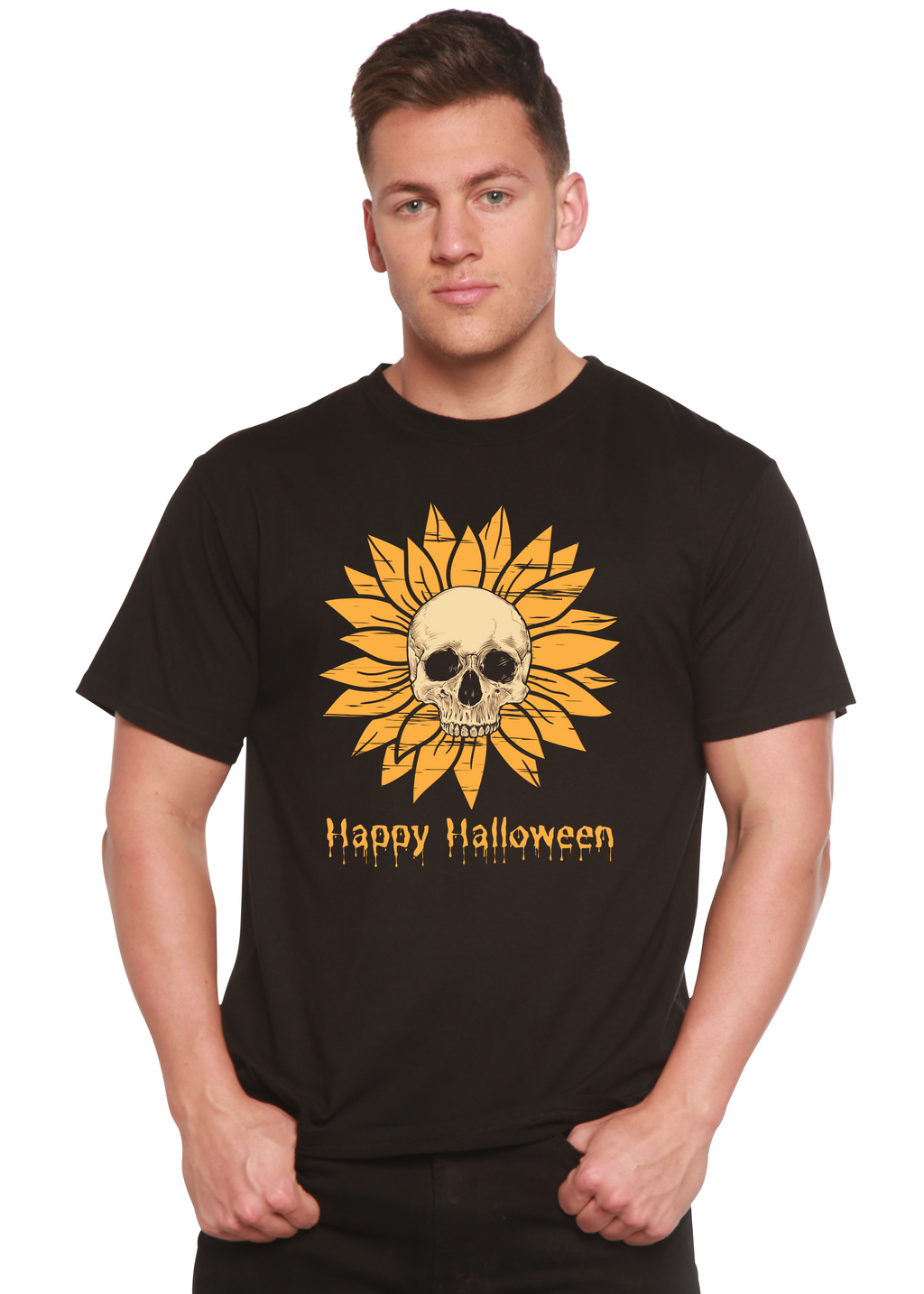Spun Bamboo Happy Halloween Day Men's Bamboo Viscose/Organic Cotton Short Sleeve Graphic T-Shirt — main product shot