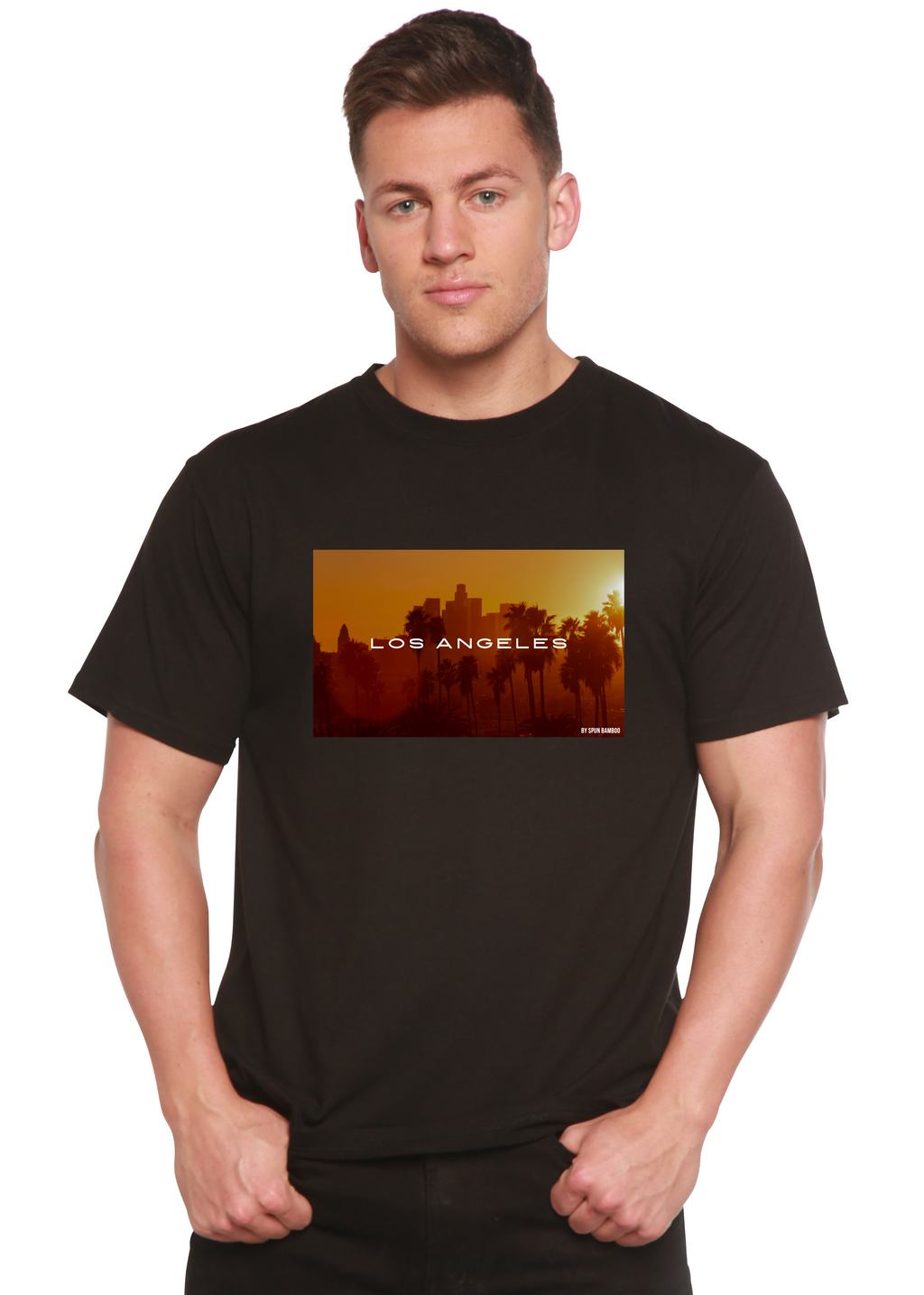 Spun Bamboo Los Angeles Unisex Bamboo Viscose/Organic Cotton Short Sleeve Graphic T-Shirt — lifestyle context