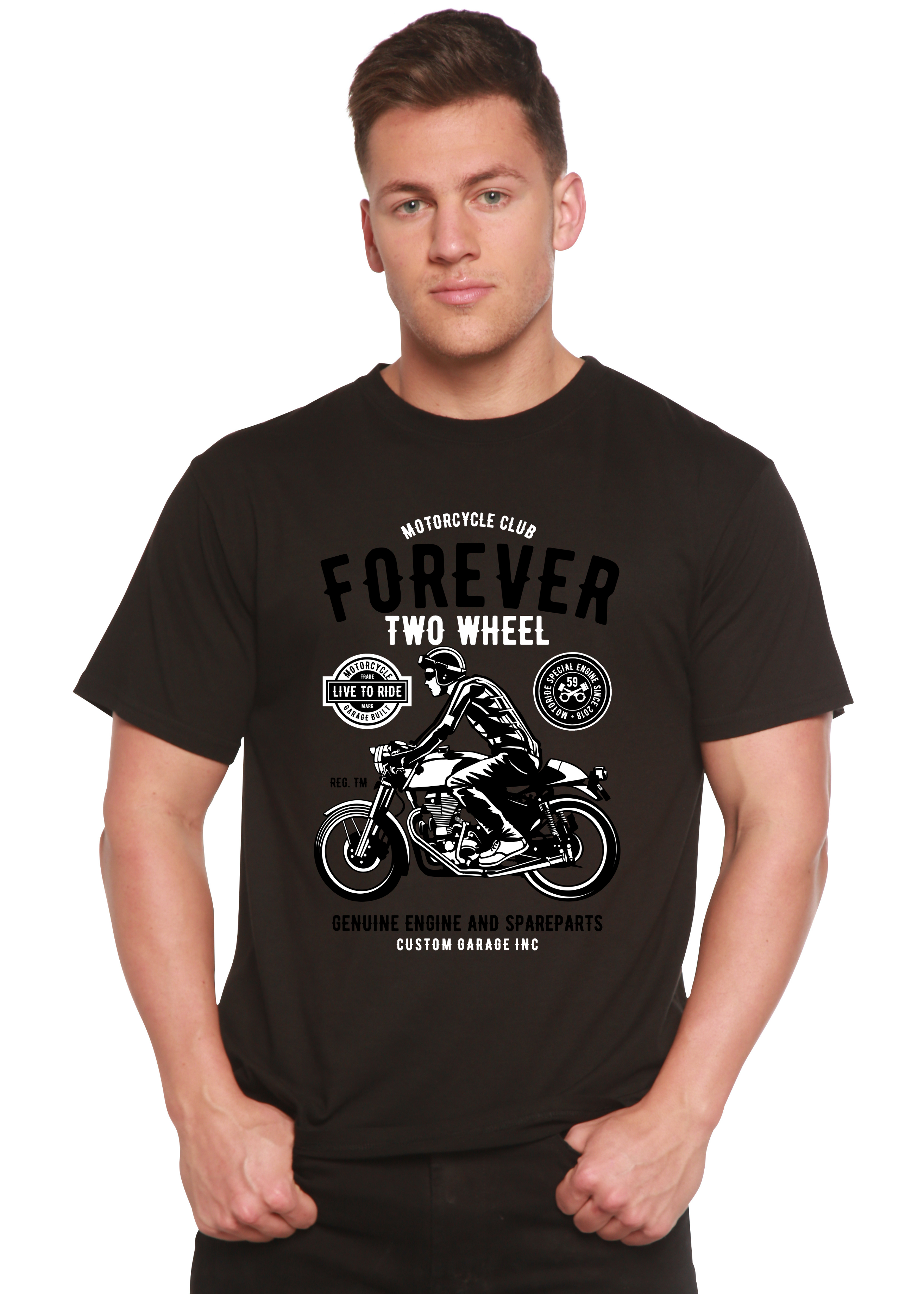 Spun Bamboo Forever Two Wheel Men's Bamboo Viscose/Organic Cotton Short Sleeve Graphic T-Shirt — size reference