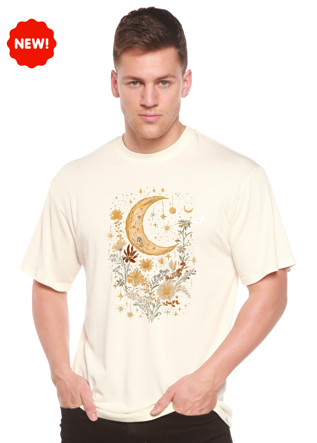 Spun Bamboo Celestial Moon Boho Flowers Vintage Unisex Bamboo/Cotton Graphic T-Shirt — main product shot