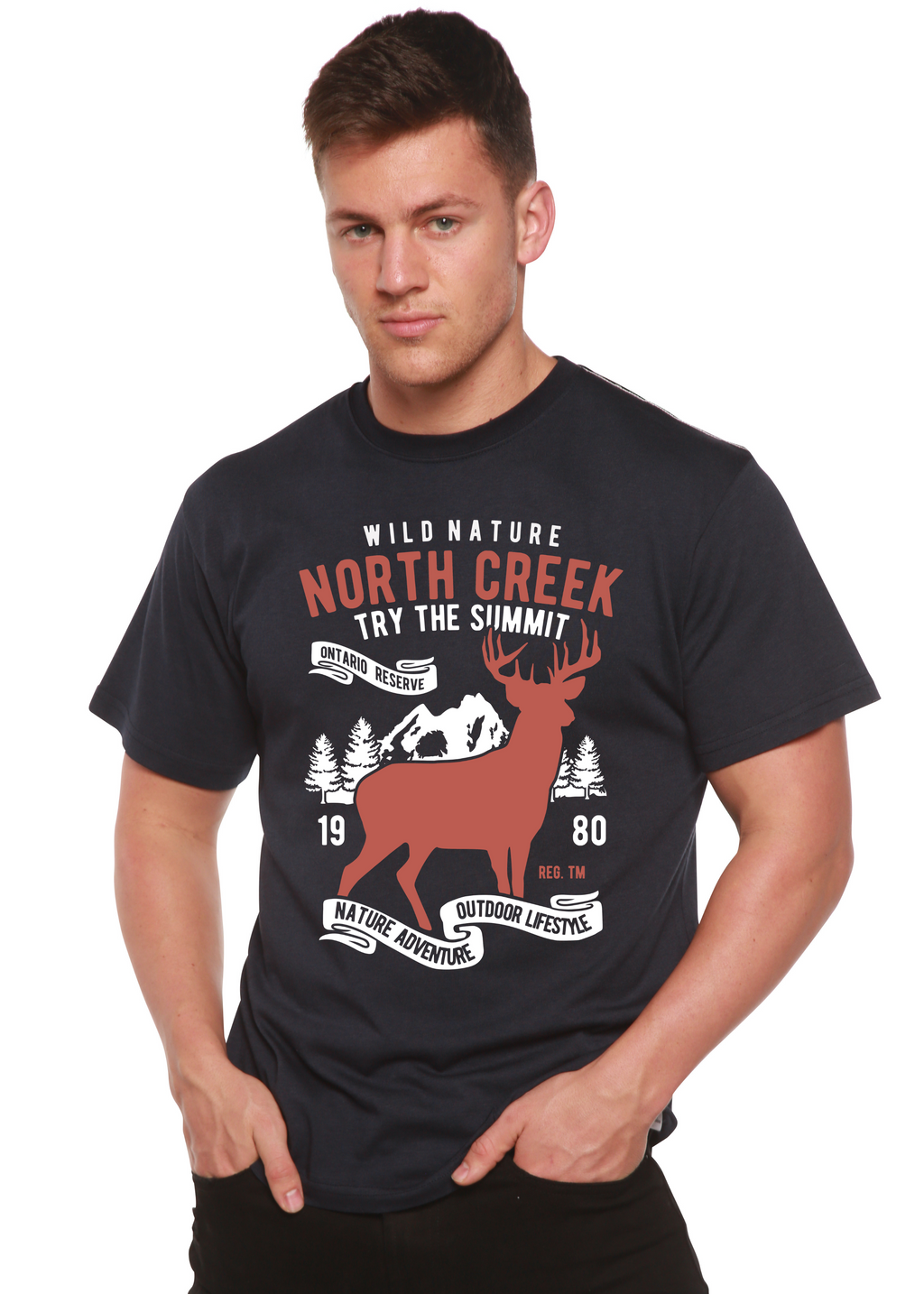 Spun Bamboo North Creek Spun Bamboo® Men's Bamboo Viscose/Organic Cotton Short Sleeve Graphic T-Shirt — detail close-up