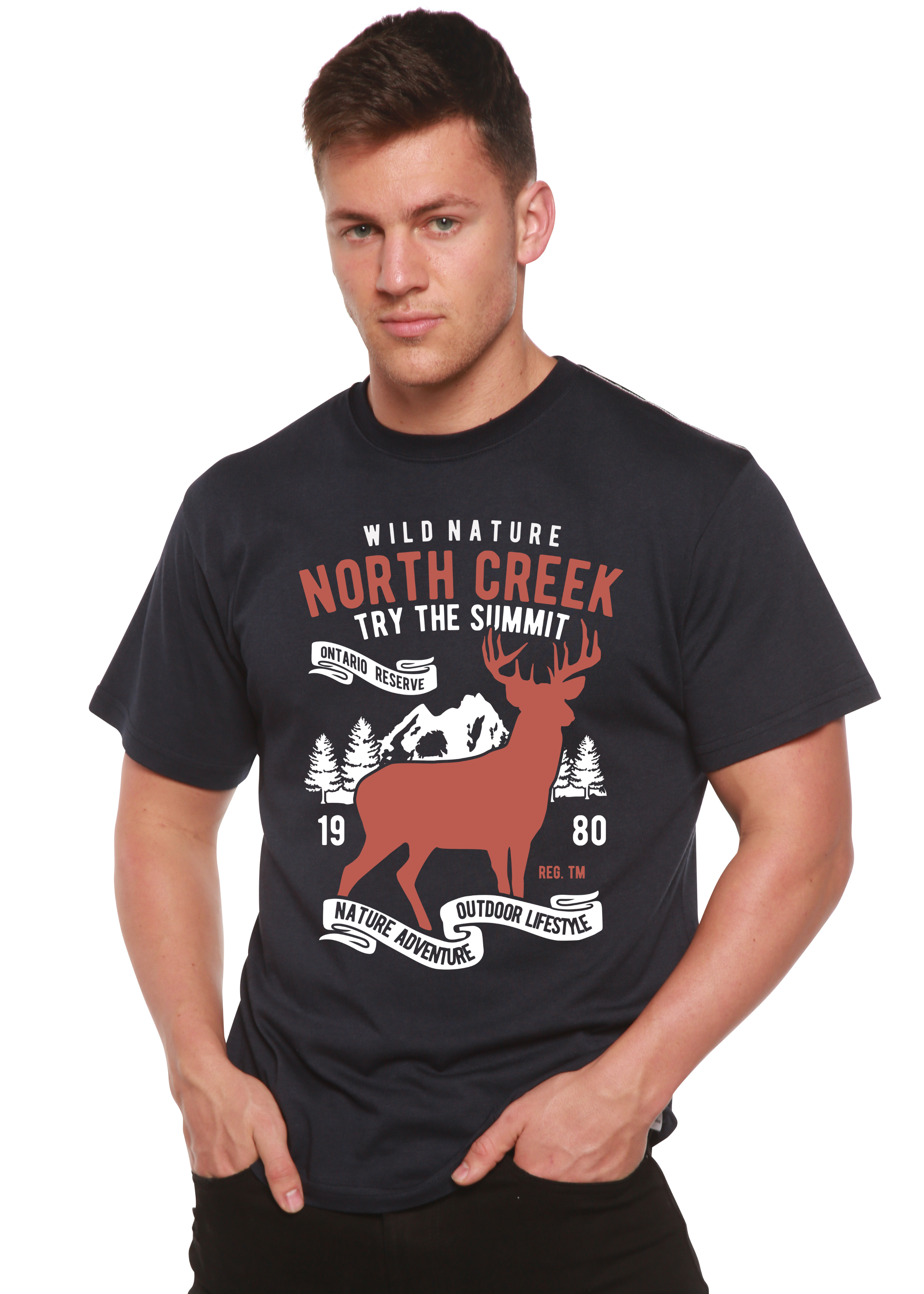 Spun Bamboo North Creek Spun Bamboo® Men's Bamboo Viscose/Organic Cotton Short Sleeve Graphic T-Shirt — detail close-up