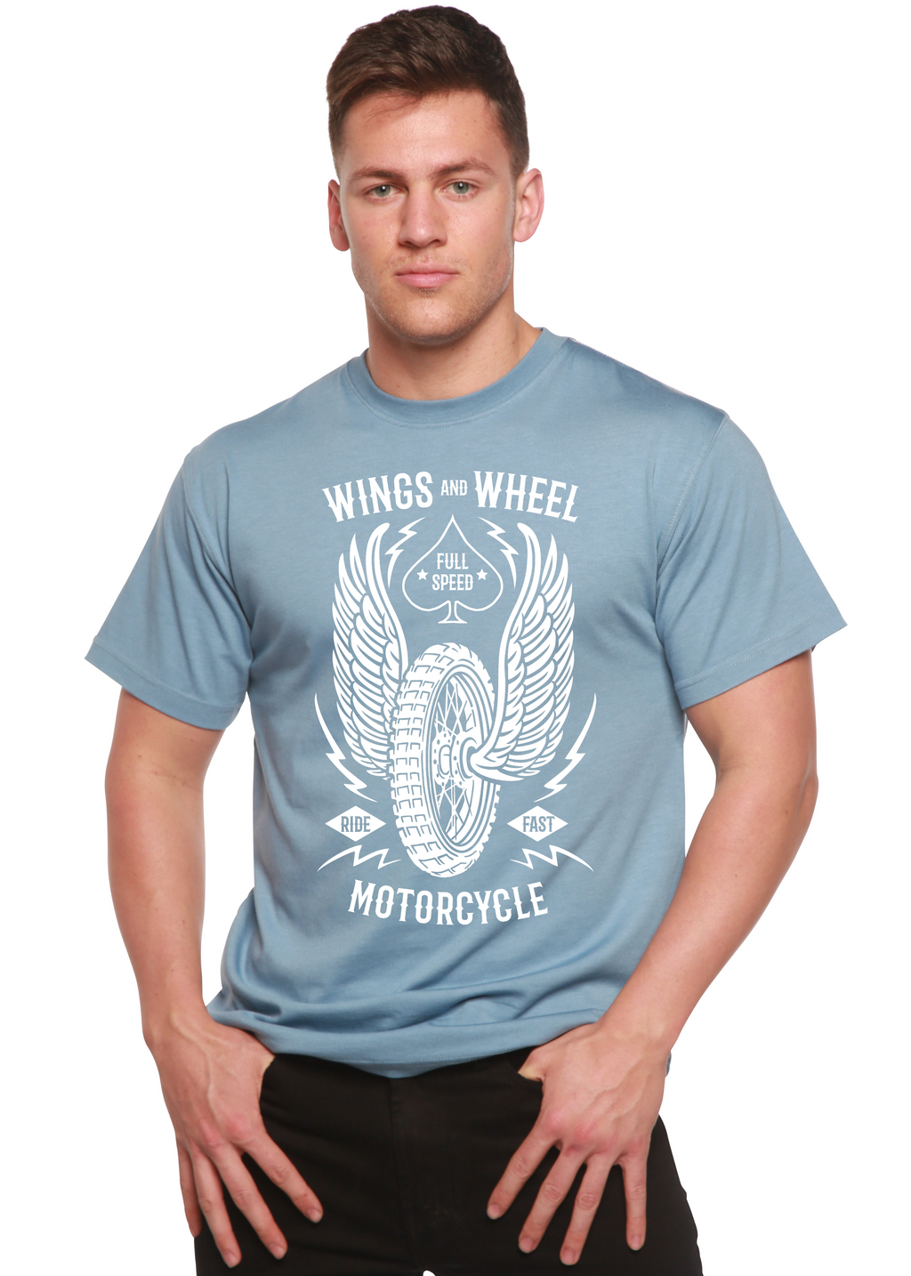Spun Bamboo Wings And Wheel Spun Bamboo® Men's Bamboo Viscose/Organic Cotton Short Sleeve Graphic T-Shirt — size reference