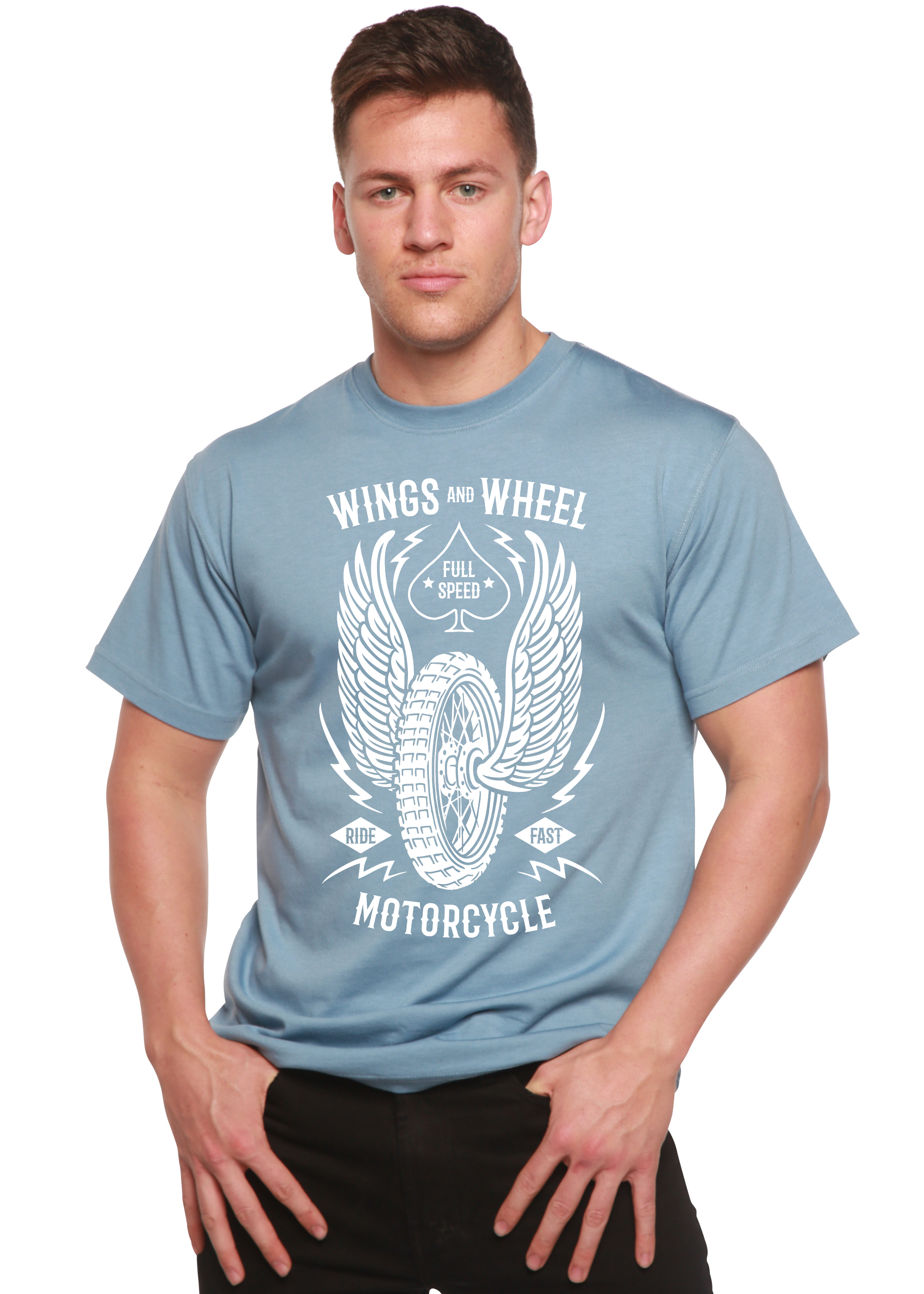 Spun Bamboo Wings And Wheel Spun Bamboo® Men's Bamboo Viscose/Organic Cotton Short Sleeve Graphic T-Shirt — size reference