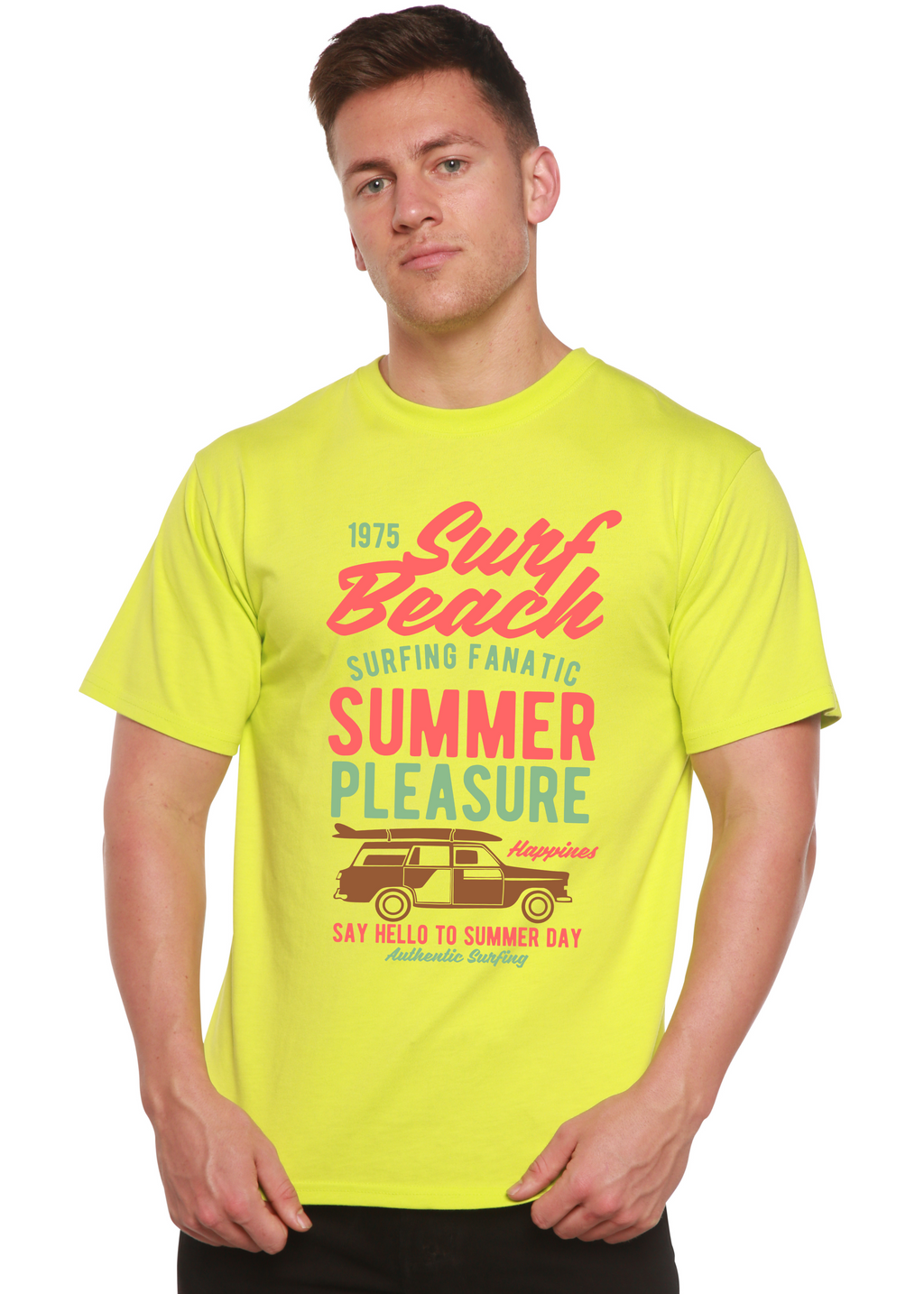 Spun Bamboo Surf Beach Spun Bamboo® Men's Bamboo Viscose/Organic Cotton Short Sleeve Graphic T-Shirt — detail close-up