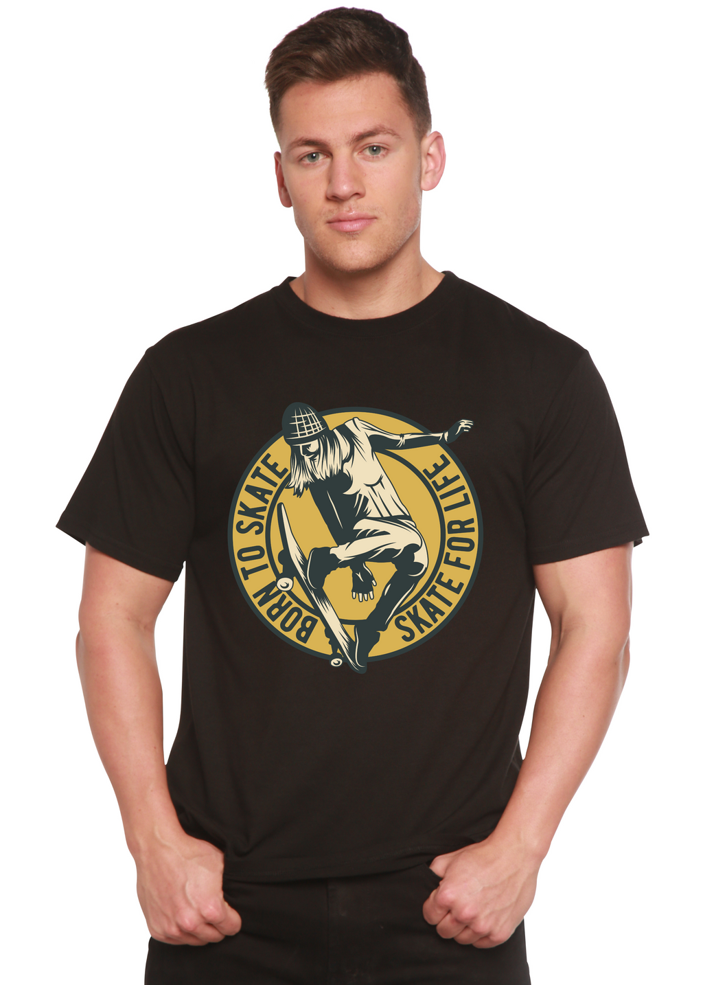 Spun Bamboo Skate For Life Men's Bamboo Viscose/Organic Cotton Short Sleeve Graphic T-Shirt — size reference