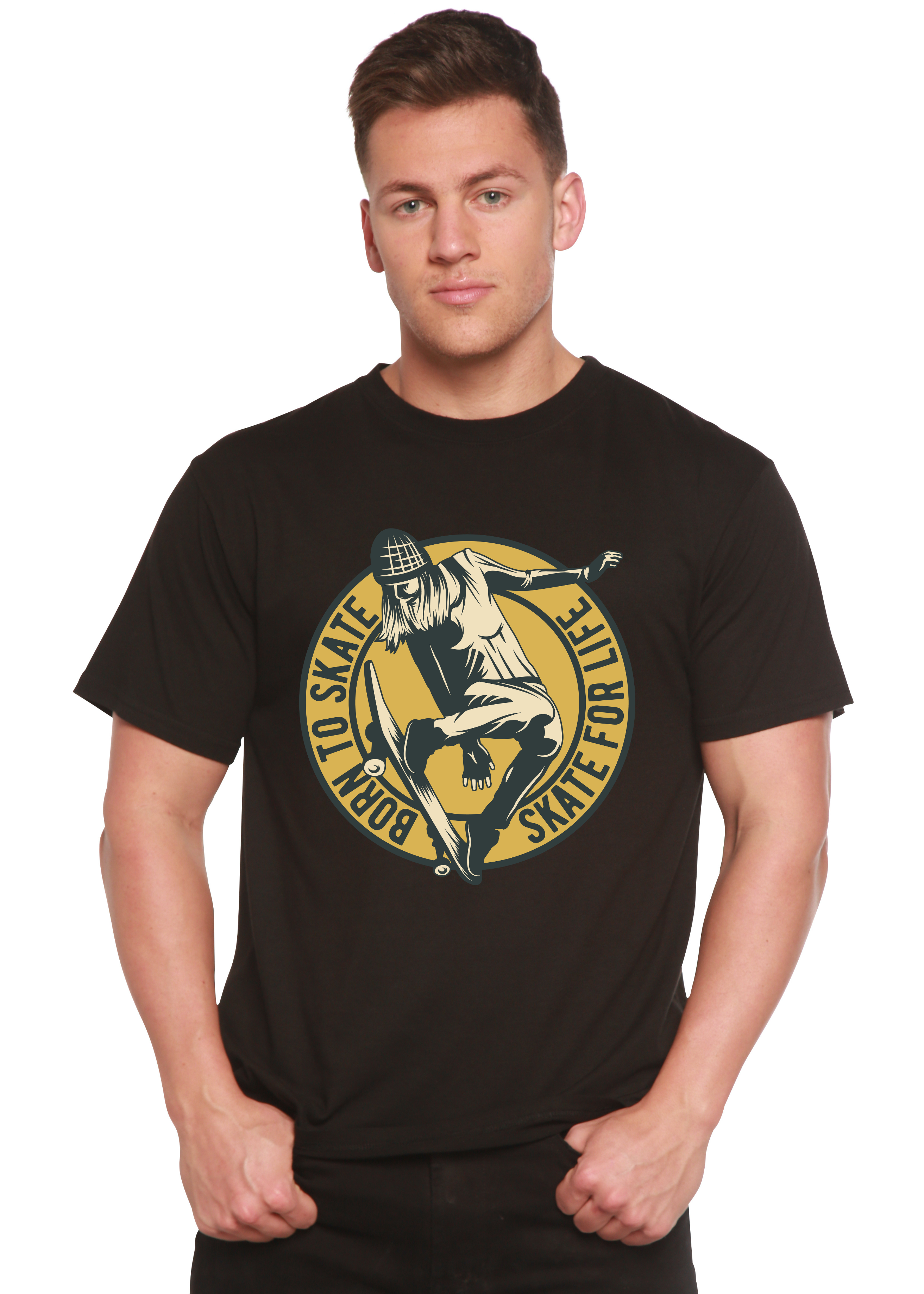 Spun Bamboo Skate For Life Men's Bamboo Viscose/Organic Cotton Short Sleeve Graphic T-Shirt — size reference