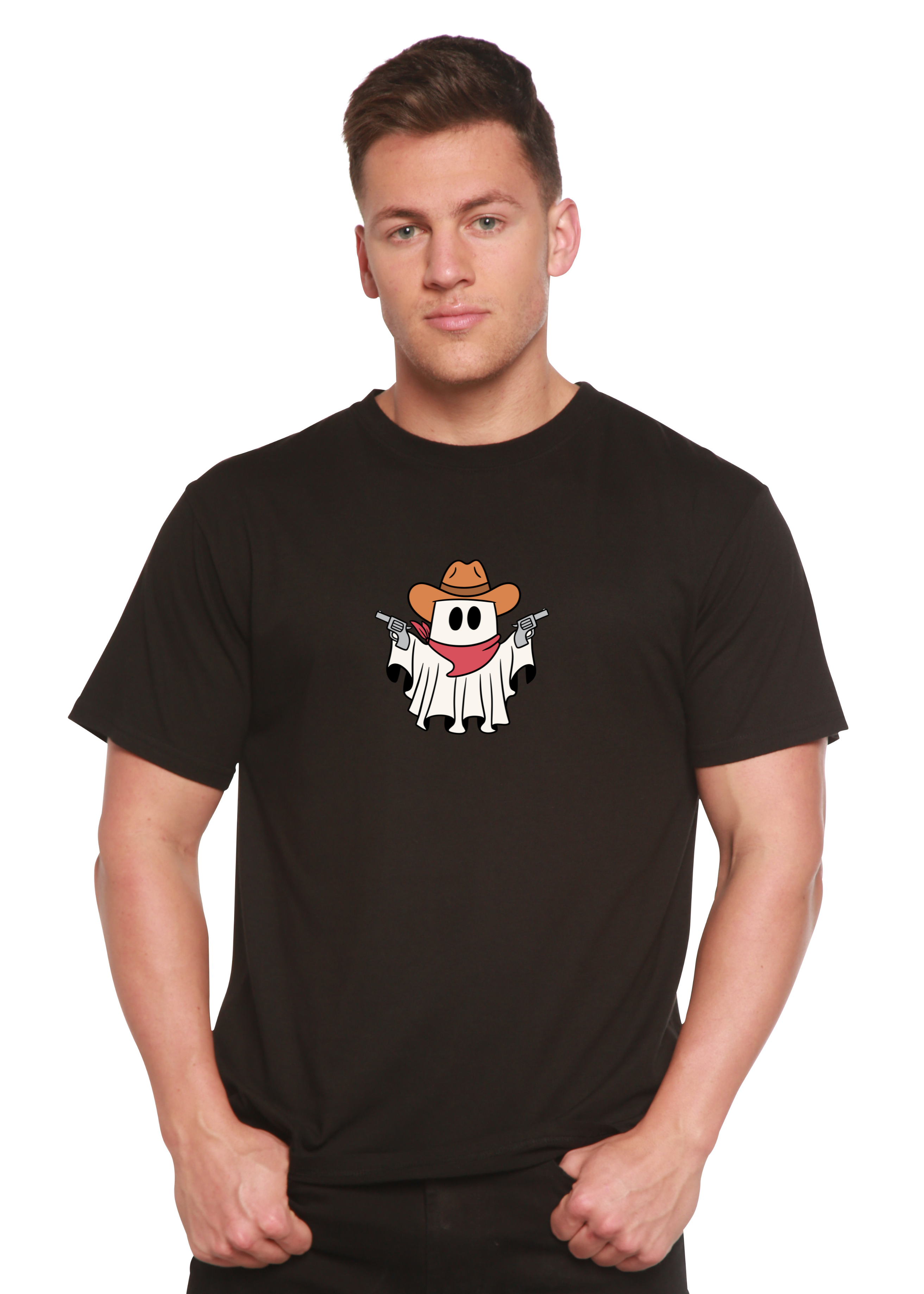 Spun Bamboo Cowboy Ghost Unisex Bamboo Viscose/Organic Cotton Short Sleeve Graphic T-Shirt — side view