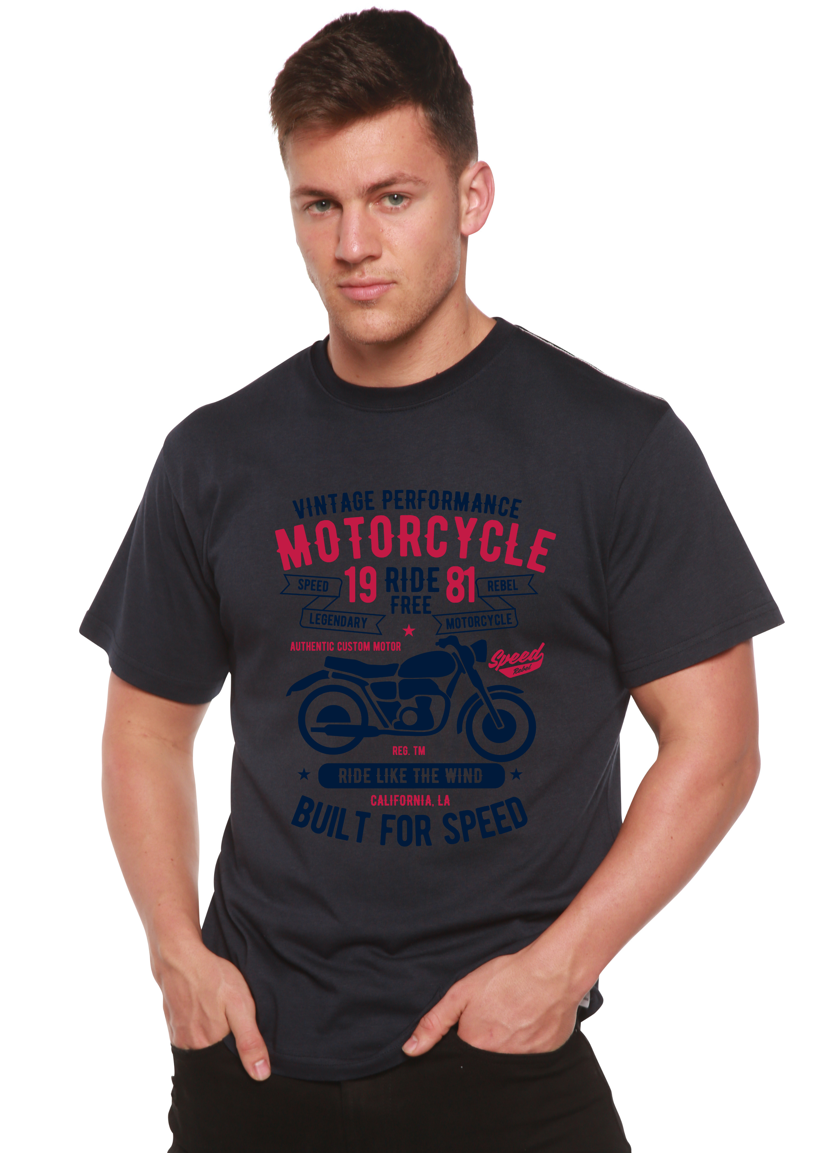 Spun Bamboo Motorcycle Ride Free Men's Bamboo Viscose/Organic Cotton Short Sleeve Graphic T-Shirt — size reference