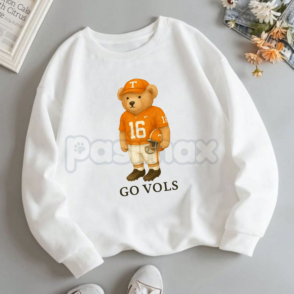 Pasimax All Team College Football Teddy Bear Sweatshirt – Retro Mascot Graphic Crewneck — size reference