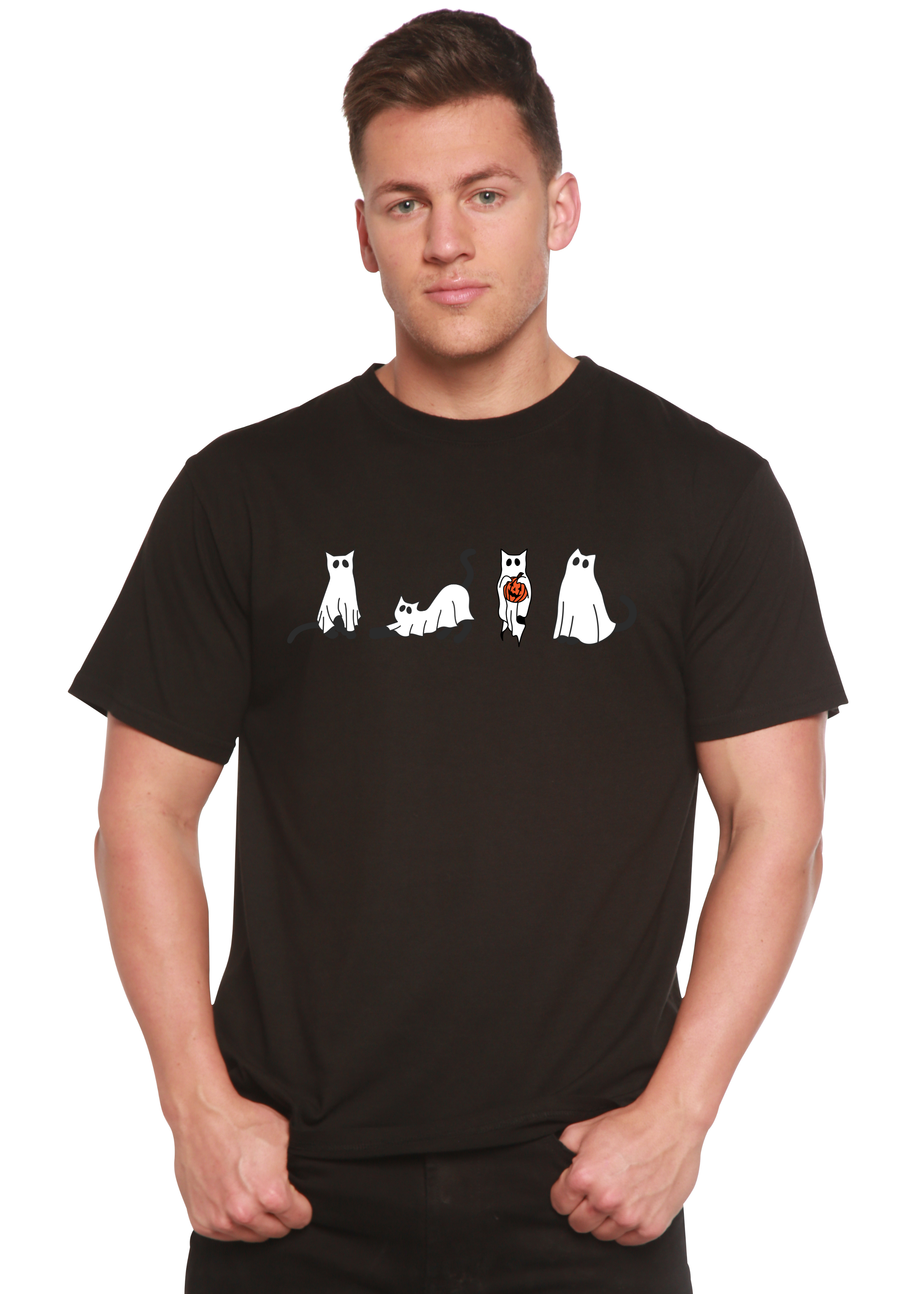 Spun Bamboo Halloween Cats Men's Bamboo Viscose/Organic Cotton Short Sleeve Graphic T-Shirt — size reference