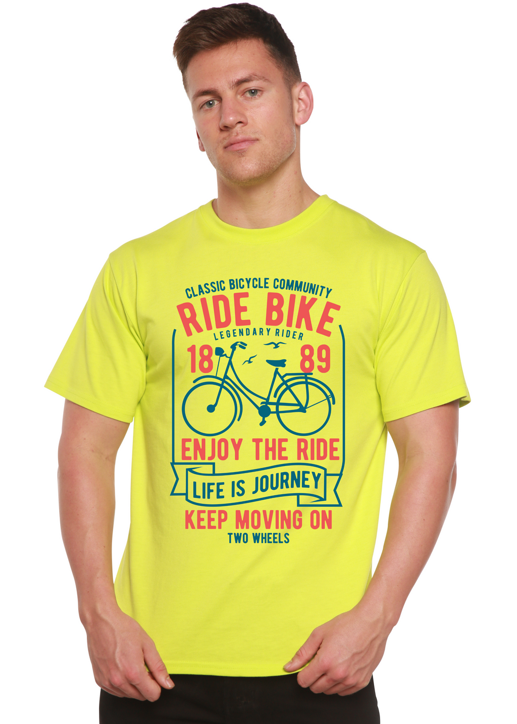 Spun Bamboo Ride Bike Spun Bamboo® Men's Bamboo Viscose/Organic Cotton Short Sleeve Graphic T-Shirt — detail close-up