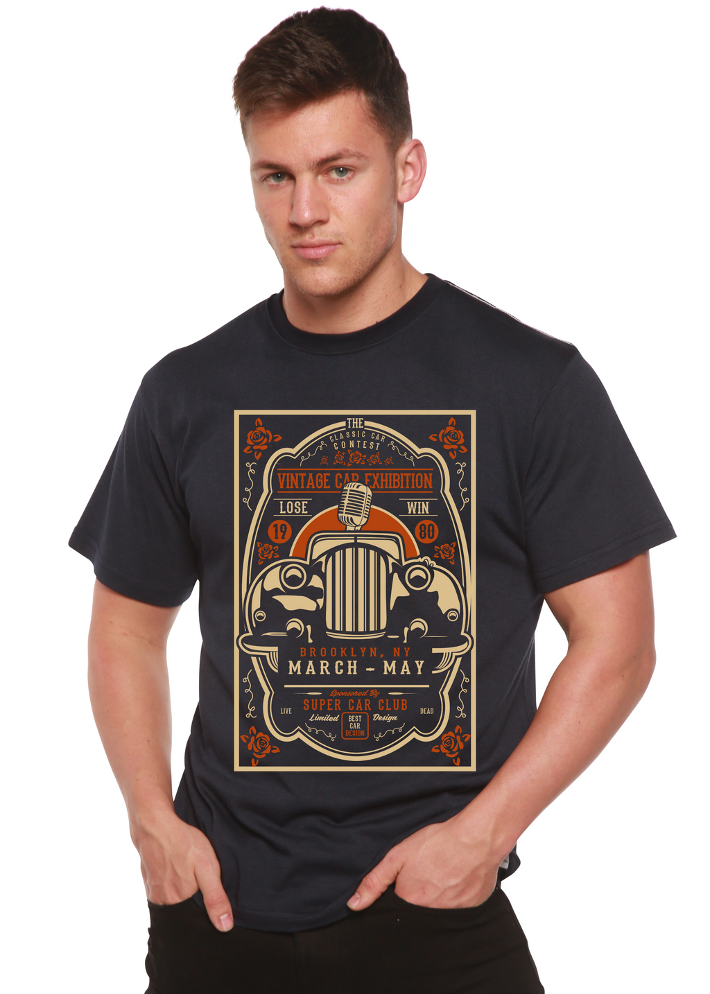 Spun Bamboo Vintage Car Spun Bamboo® Men's Bamboo Viscose/Organic Cotton Short Sleeve Graphic T-Shirt — detail close-up