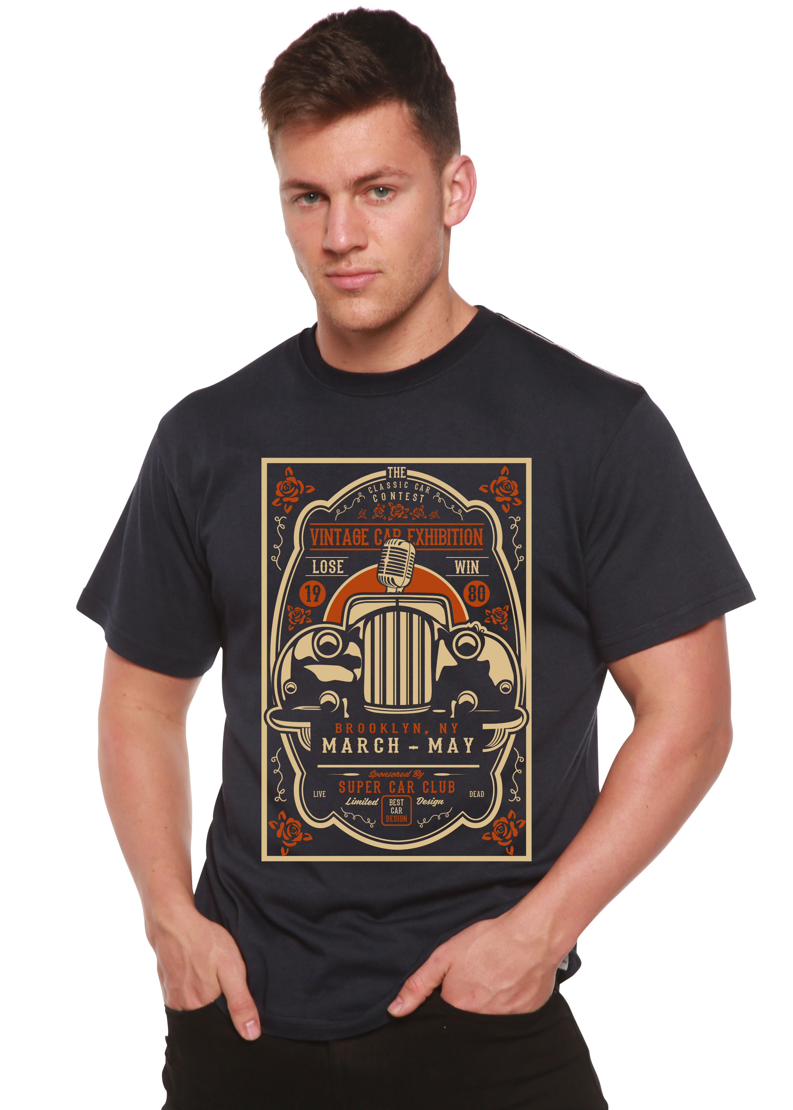 Spun Bamboo Vintage Car Spun Bamboo® Men's Bamboo Viscose/Organic Cotton Short Sleeve Graphic T-Shirt — detail close-up