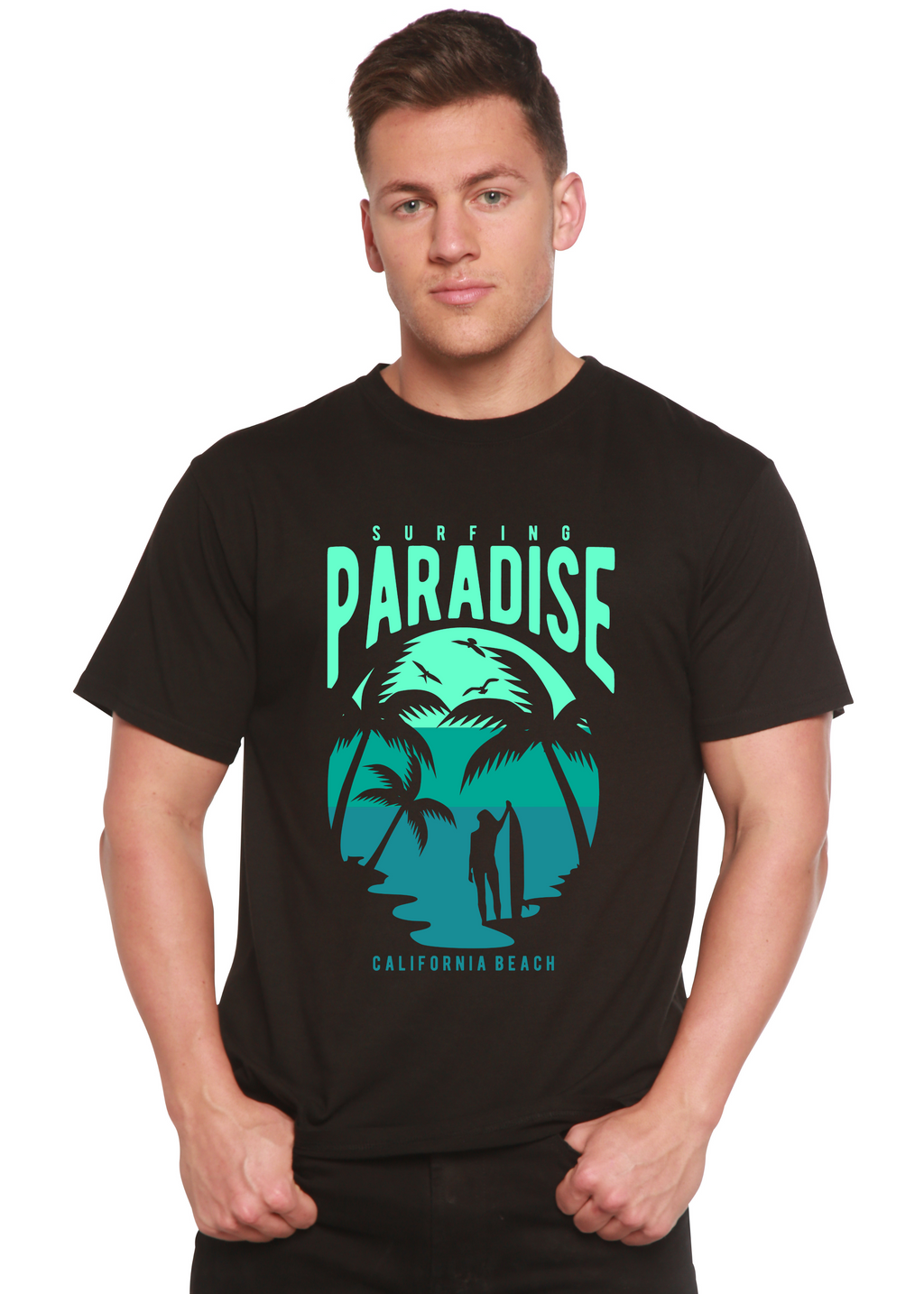 Spun Bamboo Surfing Paradise California Spun Bamboo® Men's Bamboo Viscose/Organic Cotton Short Sleeve Graphic T-Shirt — lifes
