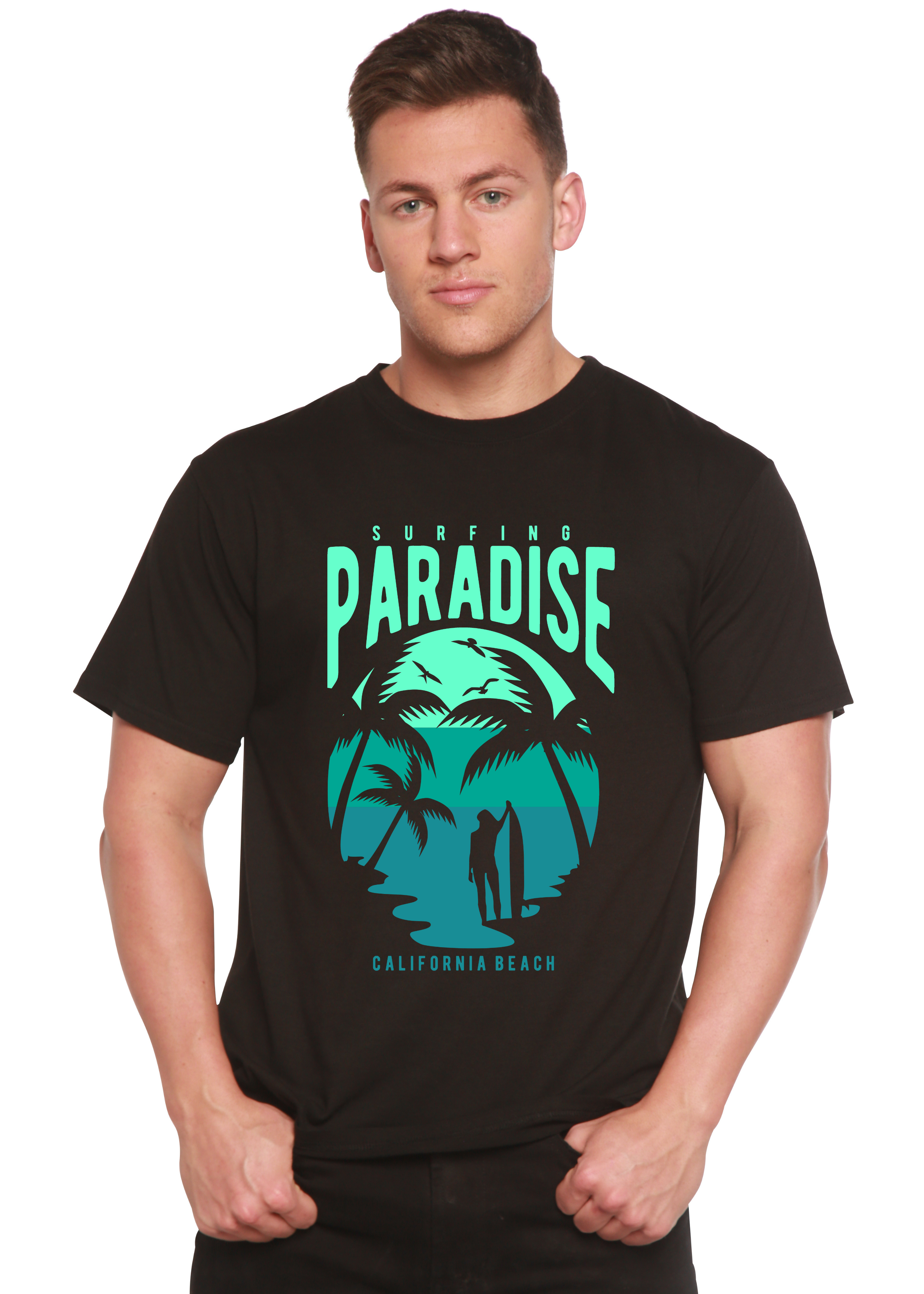 Spun Bamboo Surfing Paradise California Spun Bamboo® Men's Bamboo Viscose/Organic Cotton Short Sleeve Graphic T-Shirt — lifes