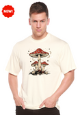 Spun Bamboo Boho Retro Hippie Mushrooms Natural Unisex Bamboo/Cotton Graphic T-Shirt — main product shot