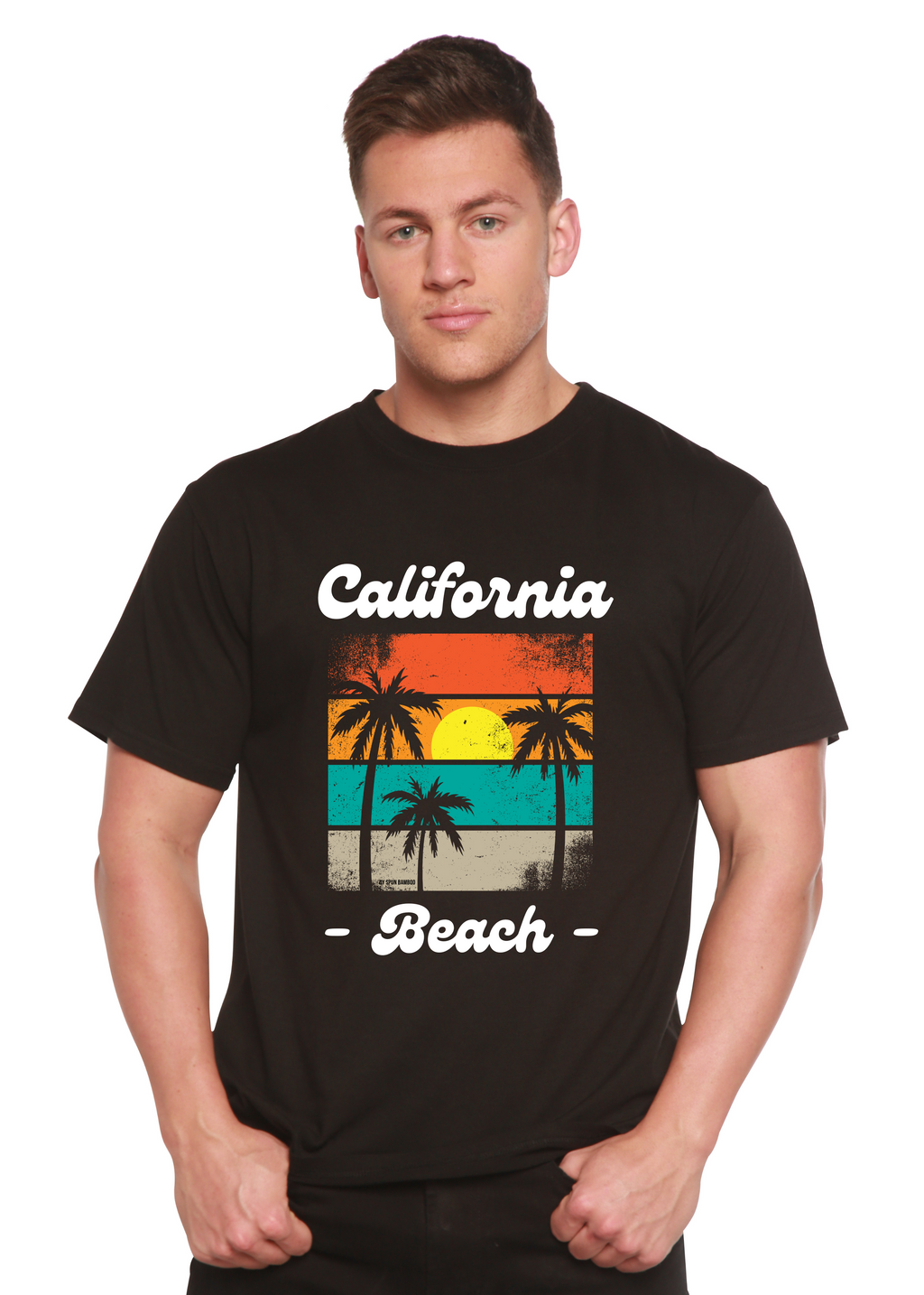 Spun Bamboo California Beach Unisex Bamboo Viscose/Organic Cotton Short Sleeve Graphic T-Shirt — detail close-up