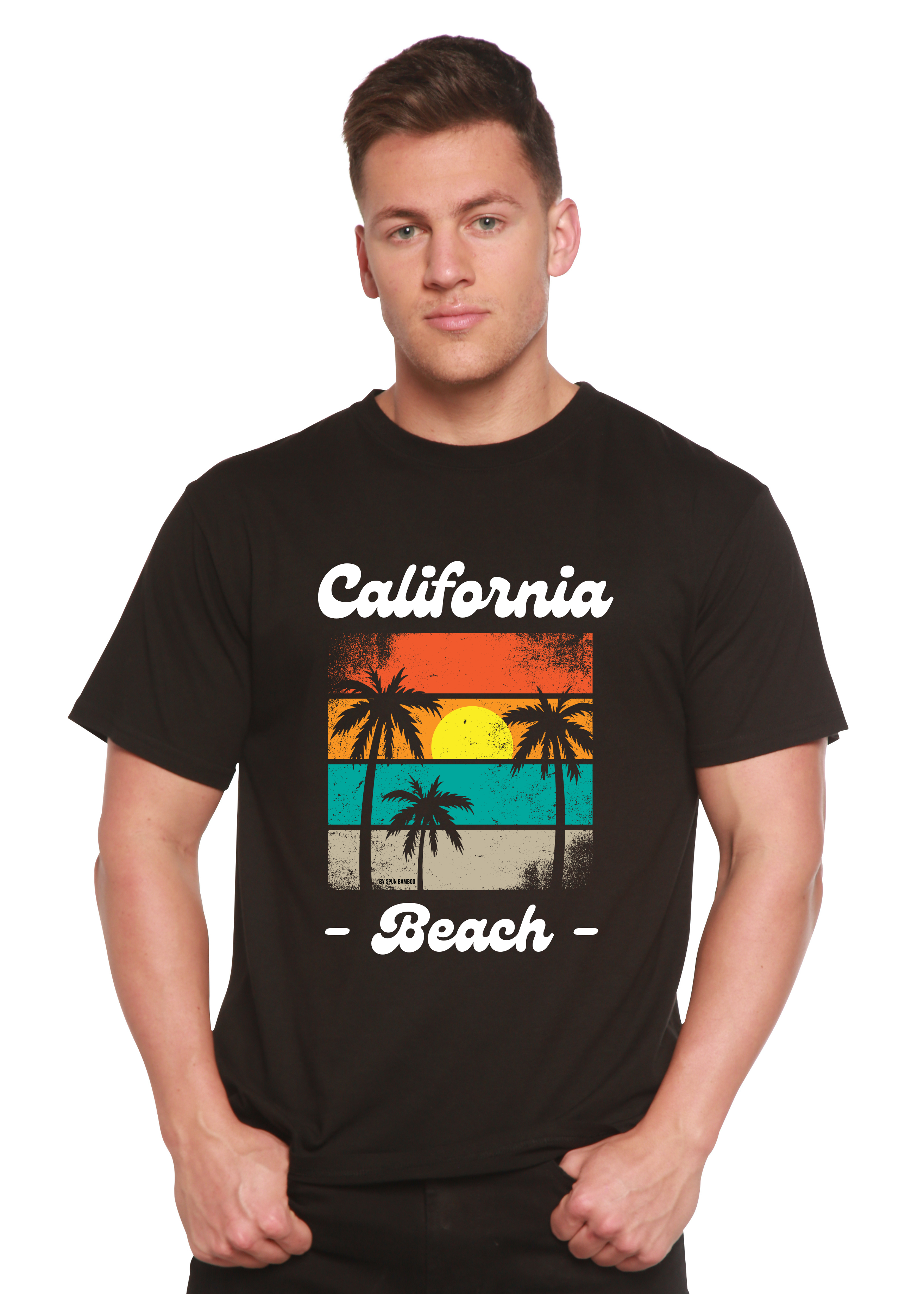 Spun Bamboo California Beach Unisex Bamboo Viscose/Organic Cotton Short Sleeve Graphic T-Shirt — detail close-up