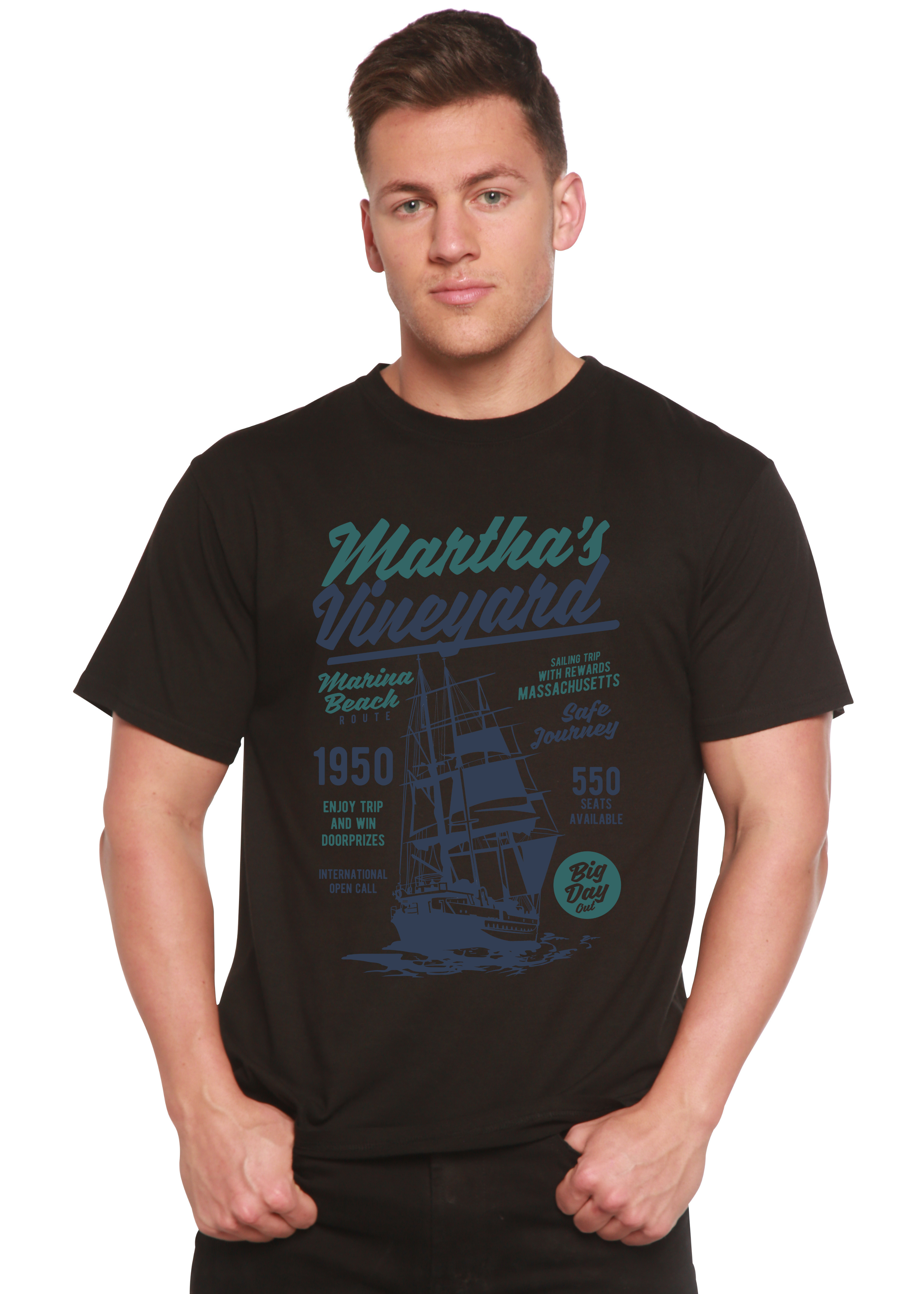 Spun Bamboo Martha's vineyard Men's Bamboo Viscose/Organic Cotton Short Sleeve Graphic T-Shirt — size reference