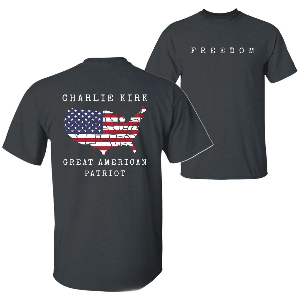 Pasimax Charlie Kirk "Freedom & True Patriot" T-Shirt — size reference