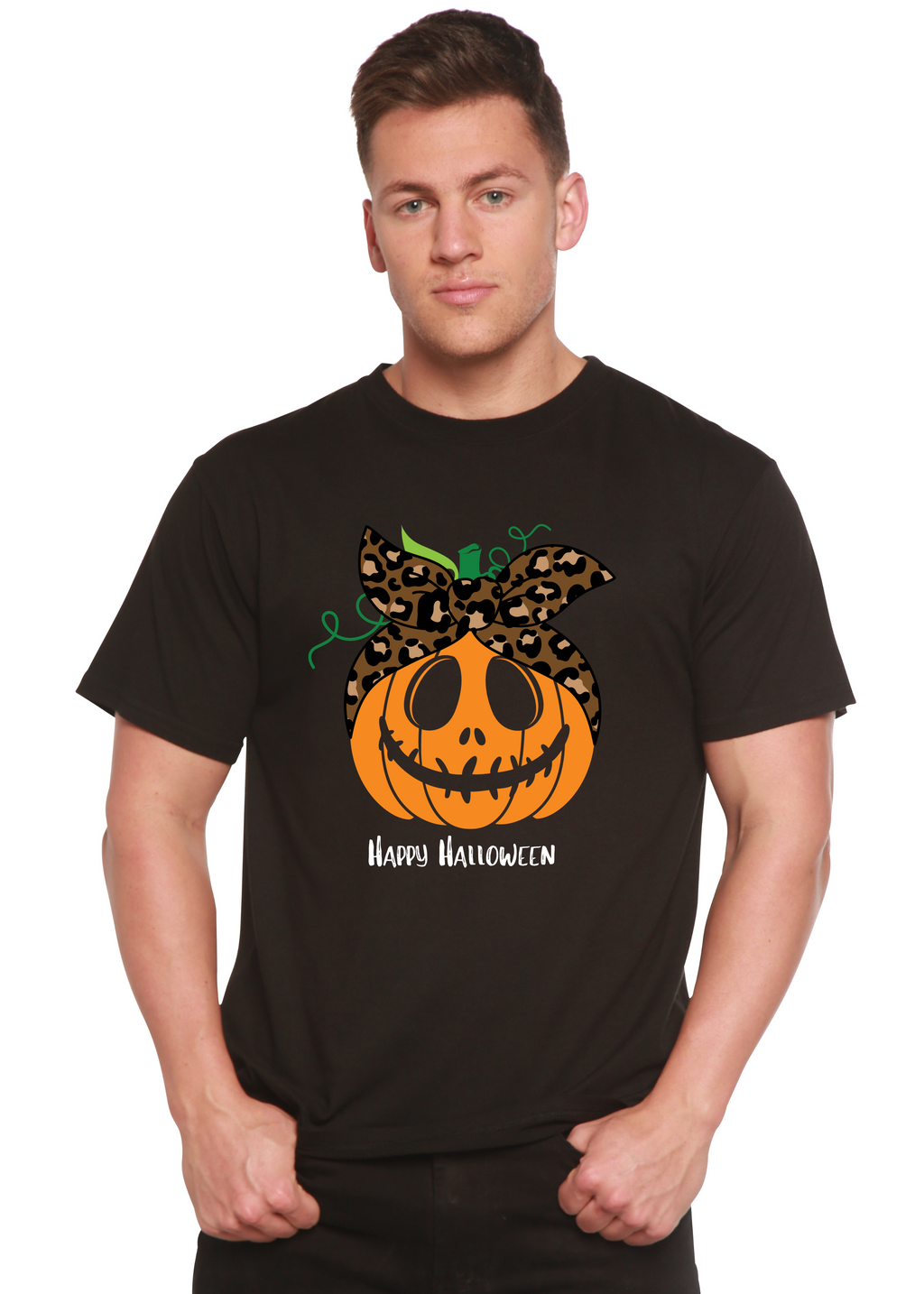 Spun Bamboo Happy Halloween Men's Bamboo Viscose/Organic Cotton Short Sleeve Graphic T-Shirt — size reference