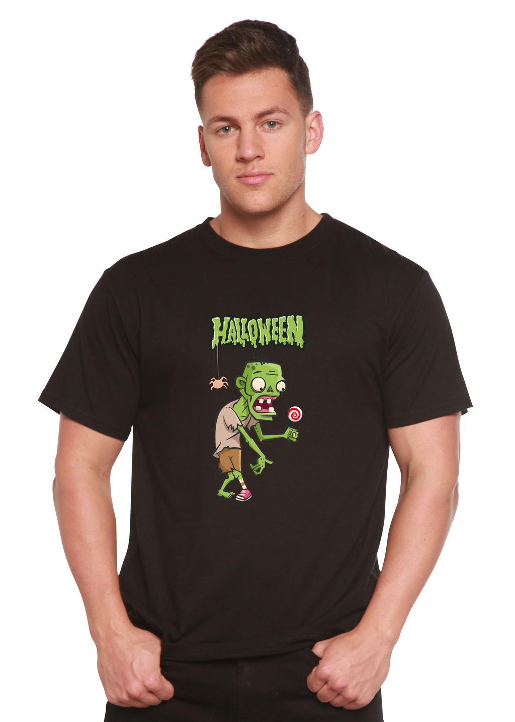Spun Bamboo Halloween Green Monster Unisex Bamboo Viscose/Organic Cotton Short Sleeve Graphic T-Shirt — main product shot