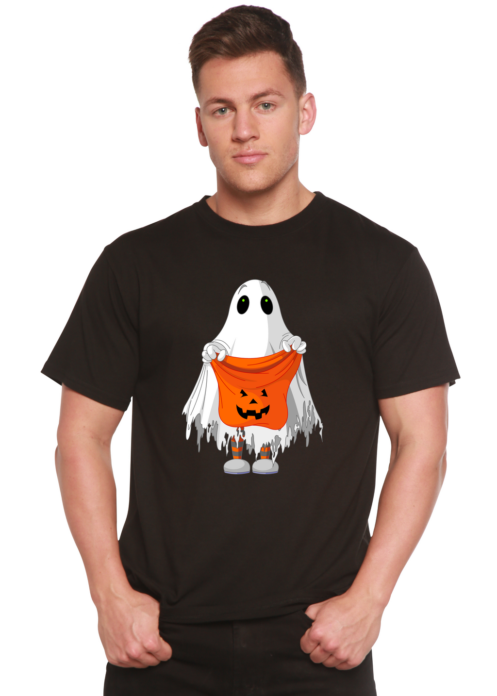 Spun Bamboo Boo Halloween Men's Bamboo Viscose/Organic Cotton Short Sleeve Graphic T-Shirt — size reference
