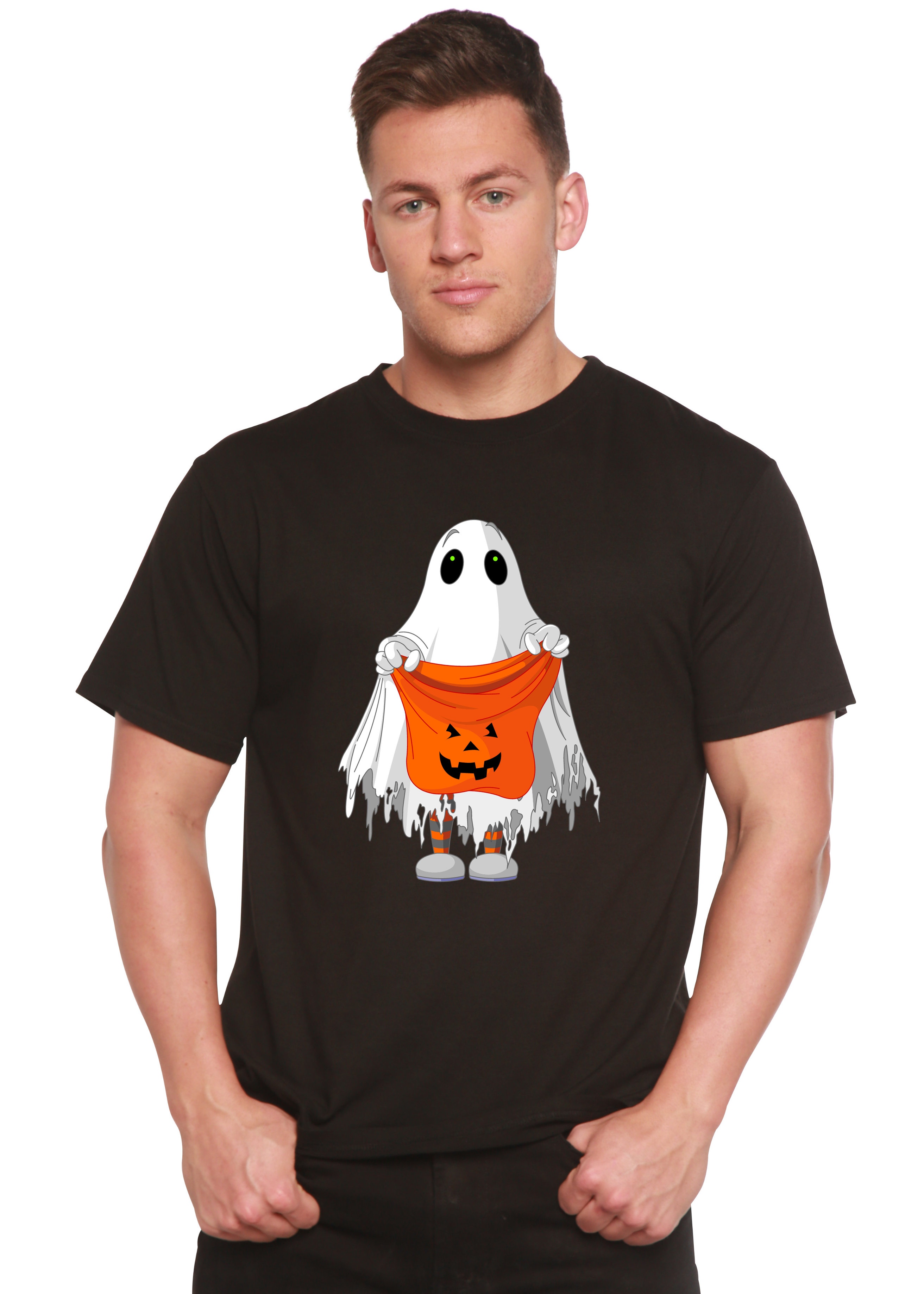 Spun Bamboo Boo Halloween Men's Bamboo Viscose/Organic Cotton Short Sleeve Graphic T-Shirt — size reference