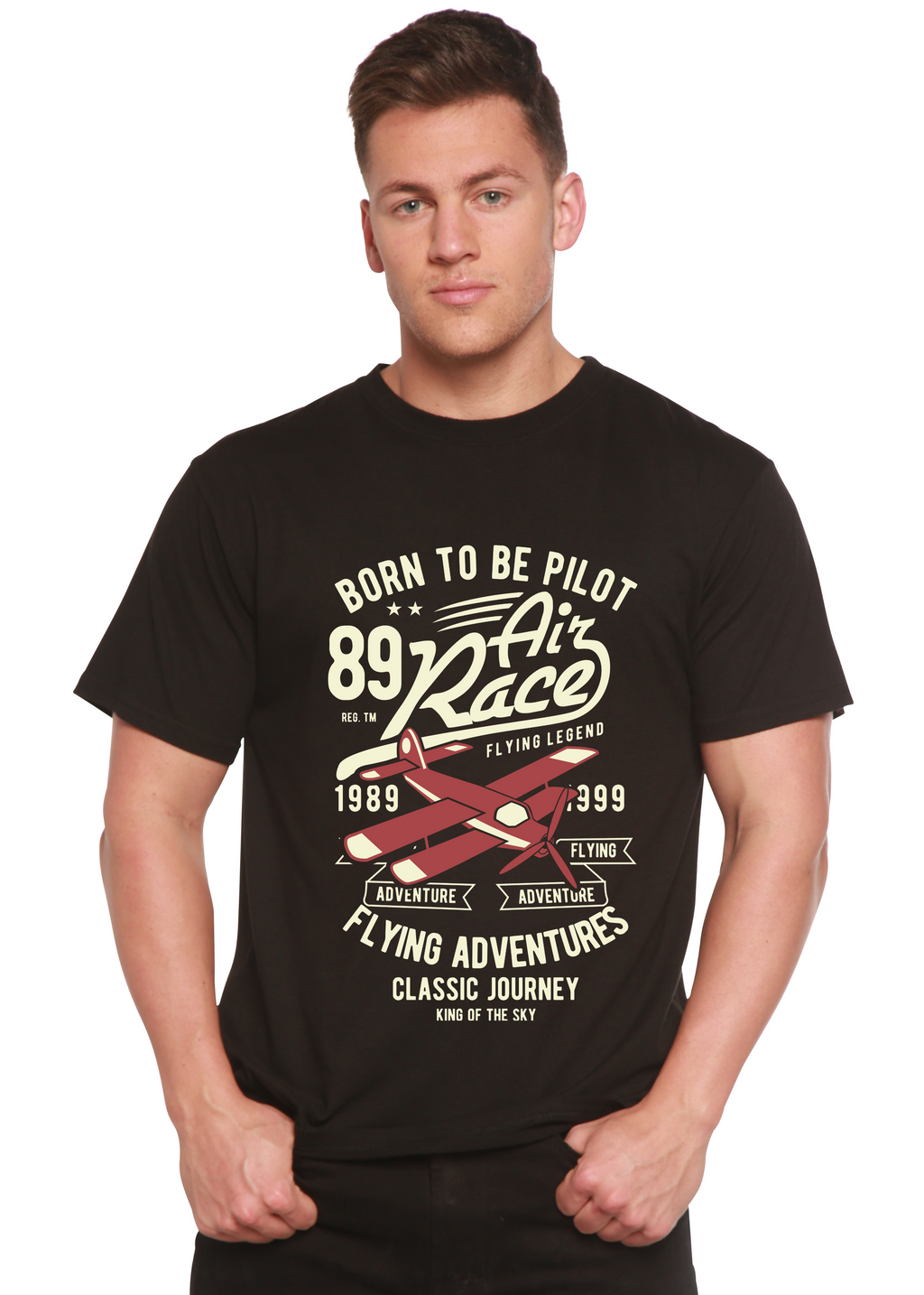 Spun Bamboo Born To Be Pilot Men's Bamboo Viscose/Organic Cotton Short Sleeve Graphic T-Shirt — main product shot