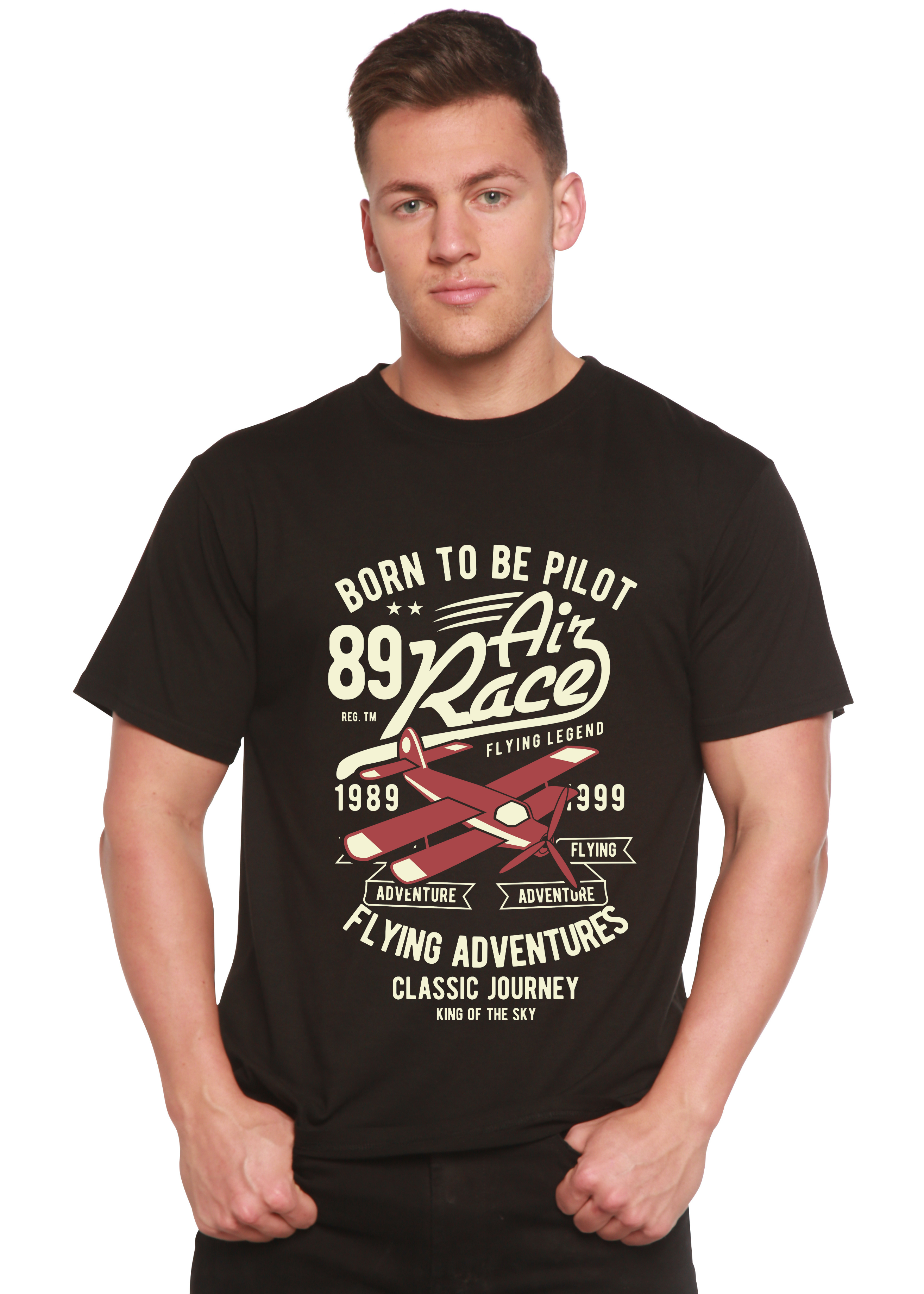 Spun Bamboo Born To Be Pilot Men's Bamboo Viscose/Organic Cotton Short Sleeve Graphic T-Shirt — main product shot