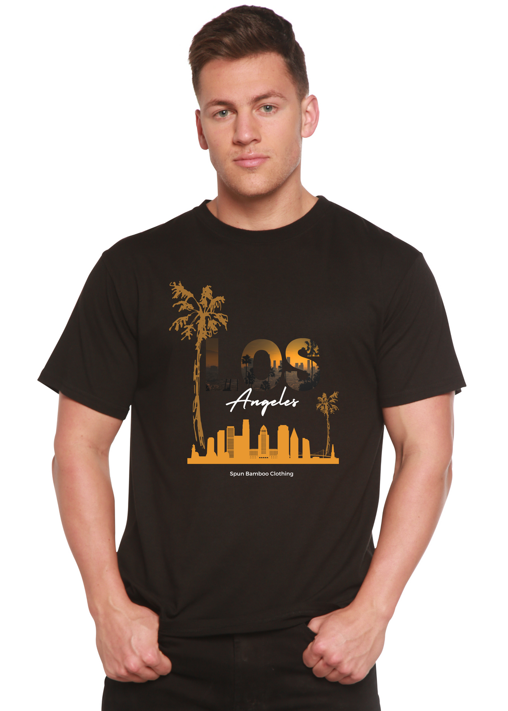 Spun Bamboo Los Angeles Unisex Bamboo Viscose/Organic Cotton Short Sleeve Graphic T-Shirt — fabric or material detail