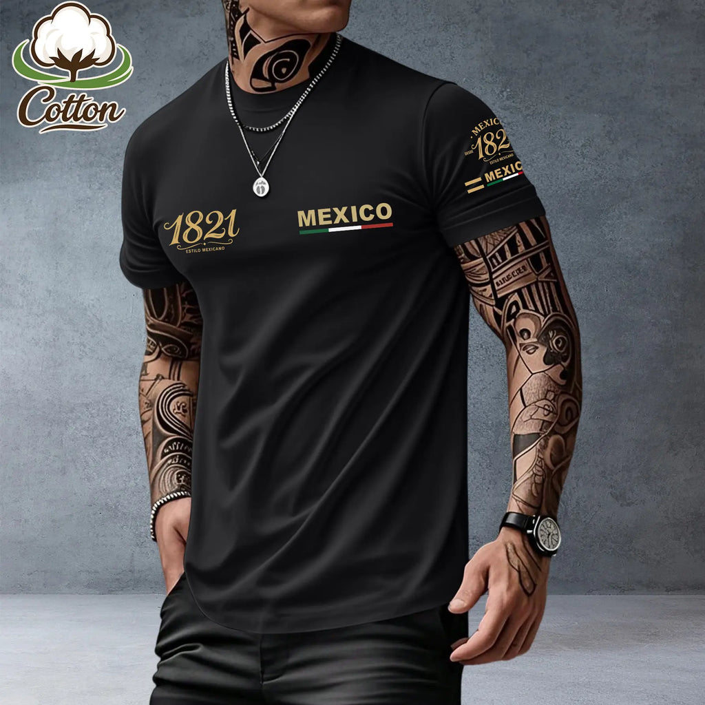 Mexican-Themed Print T-Shirt for Men – Retro Mexico Pride Graphic Tee, Bold Latino Heritage Unisex Streetwear Shirt