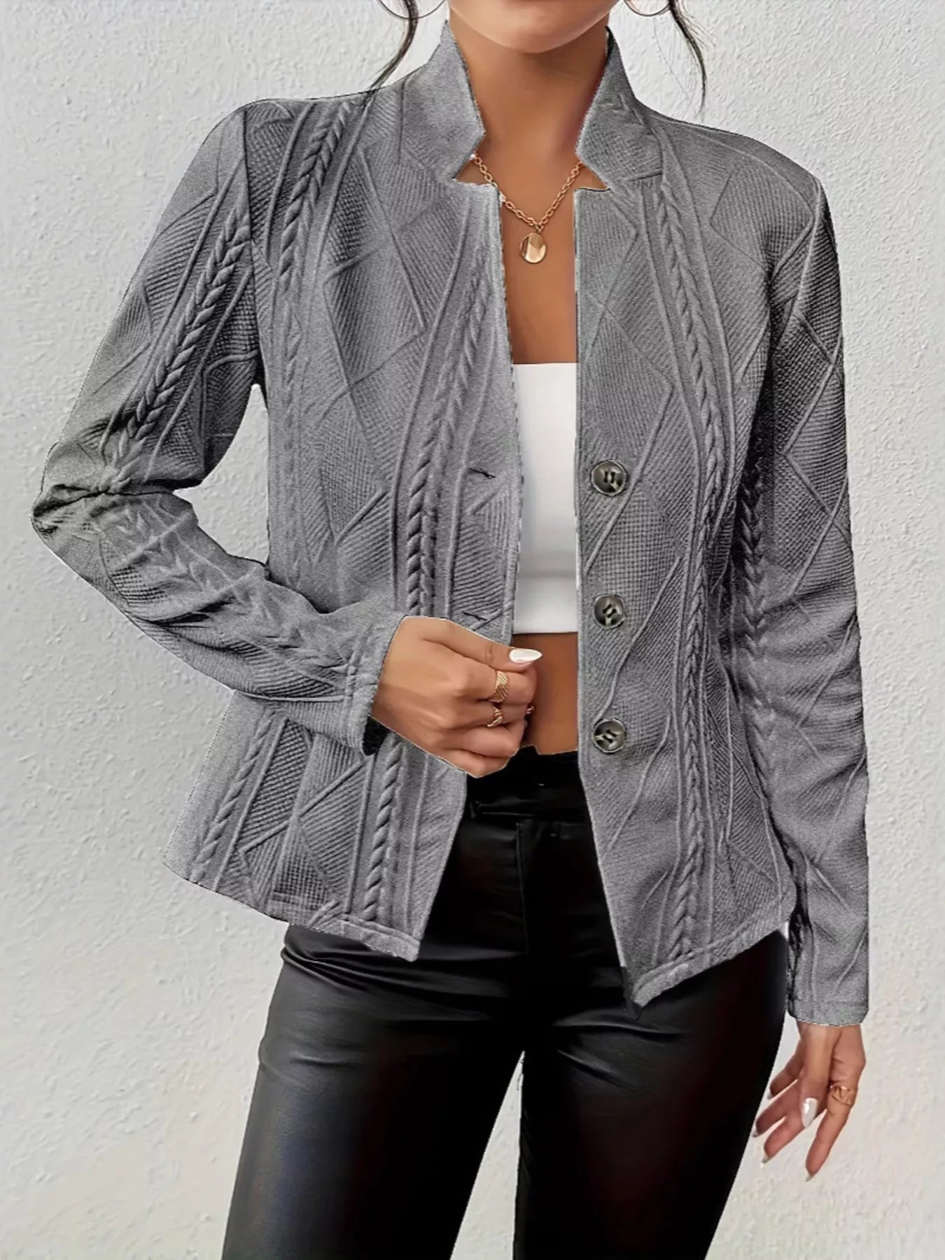 Textured Knit Button-Front Blazer