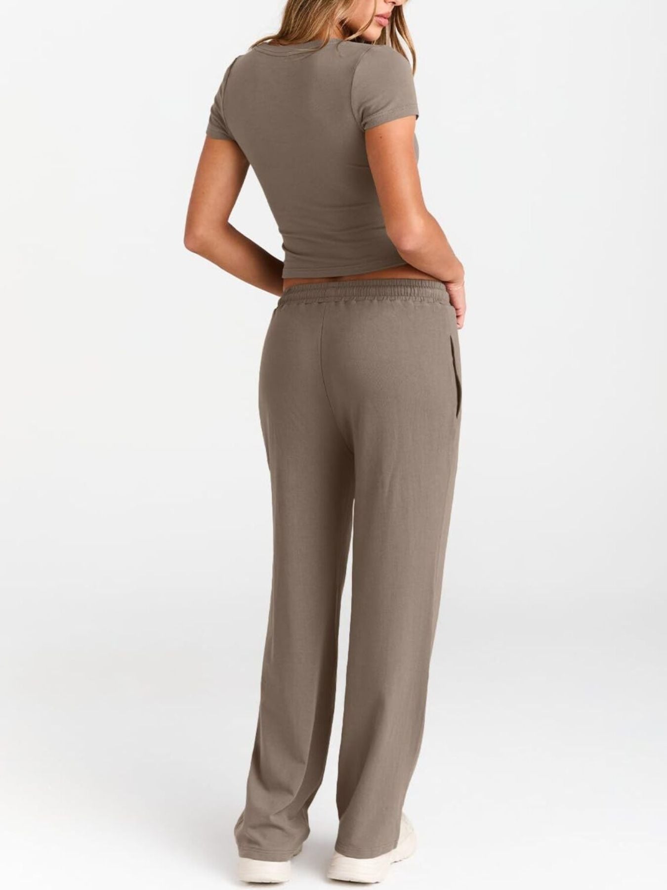 Round Neck Short Sleeve Tee and Pants Set