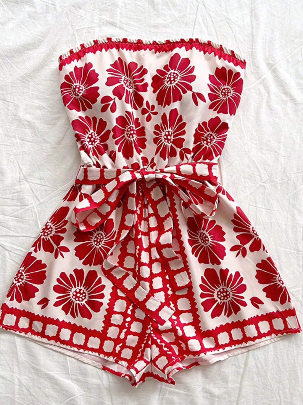 Strapless Tie Waist Romper