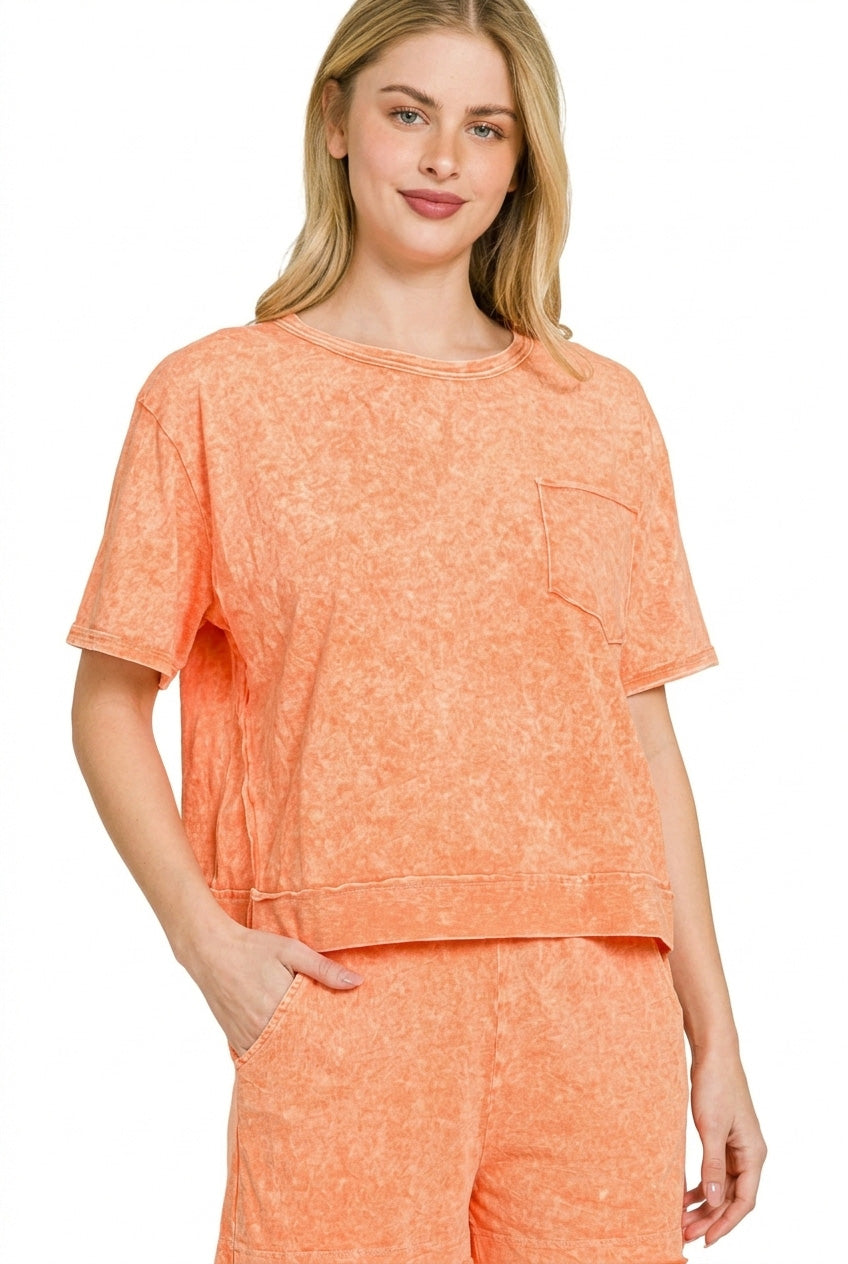 Zenana Halo Snow Washed Boxy Top & Shorts Set