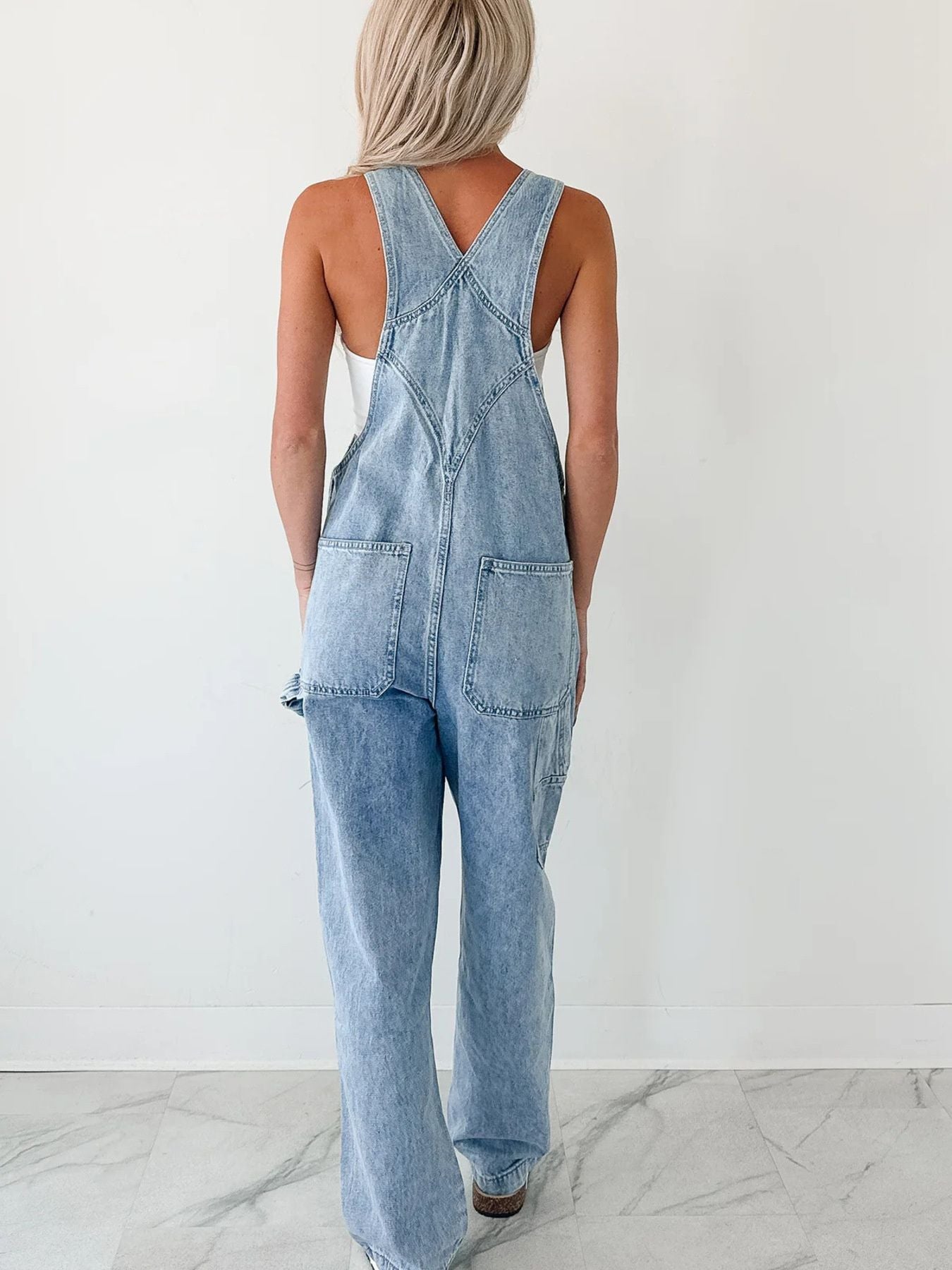Wide Strap Relaxed Fit Denim Overalls